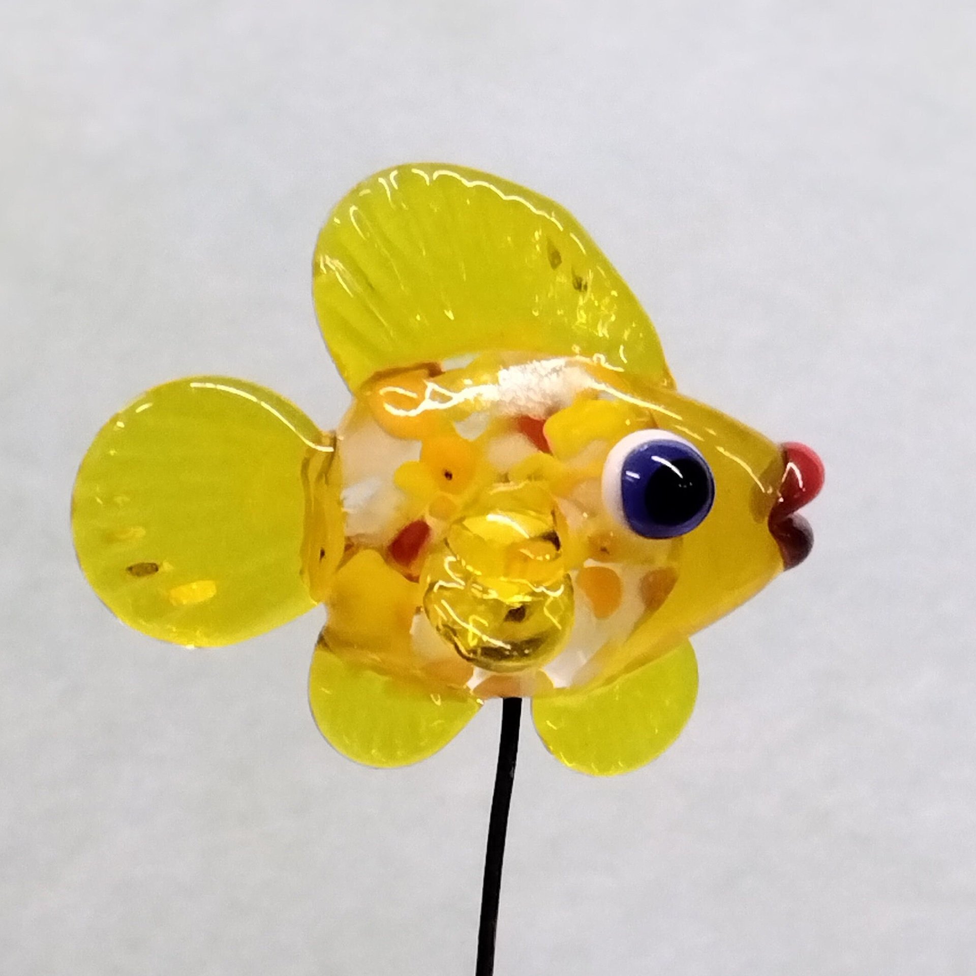 New! SUN SPRINKLES FISH glass miniature 5" high; handmade lampwork small fish sculpture on wire  ~ tiny small miniature glass sculpture