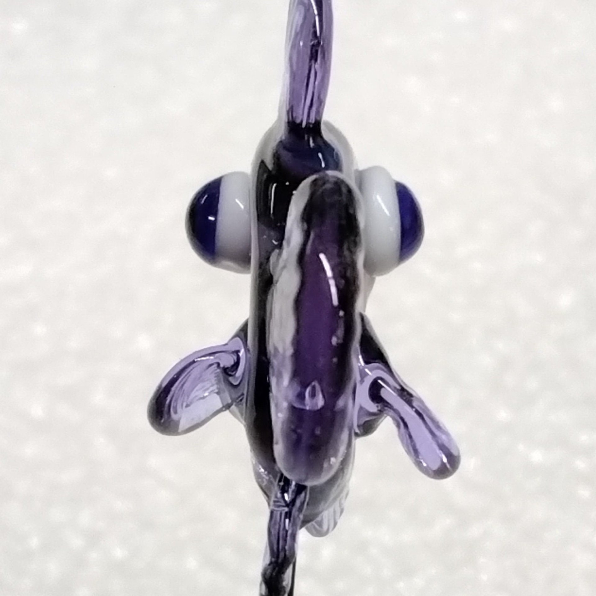 LAVENDER HYDRANGIA FISH glass miniature 5" high; handmade lampwork small fish sculpture on wire; tiny small miniature glass sculpture