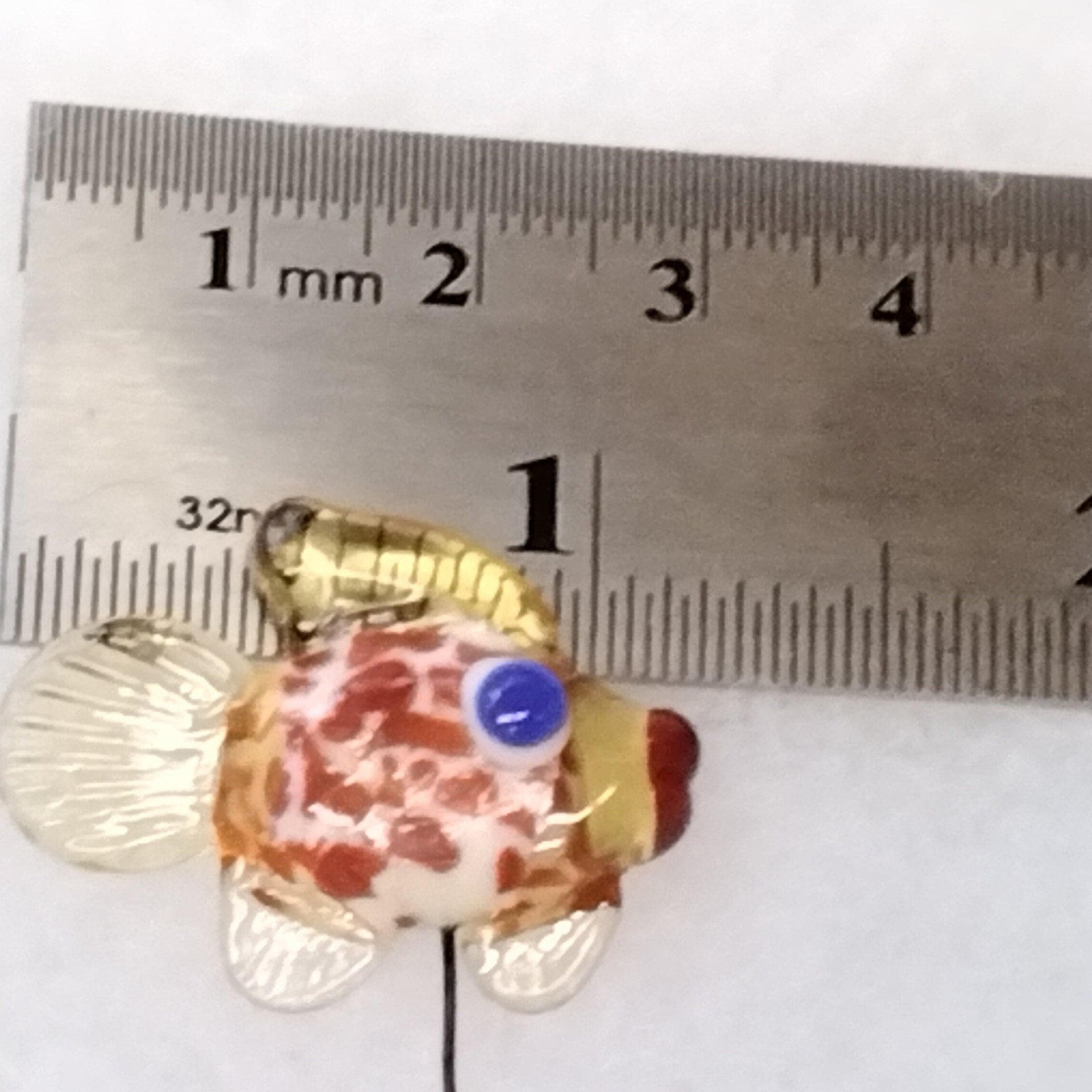 CORAL TAN FISH glass miniature 5" high; small, tiny fish sculpture on wire  ~ tiny, small miniature glass sculpture