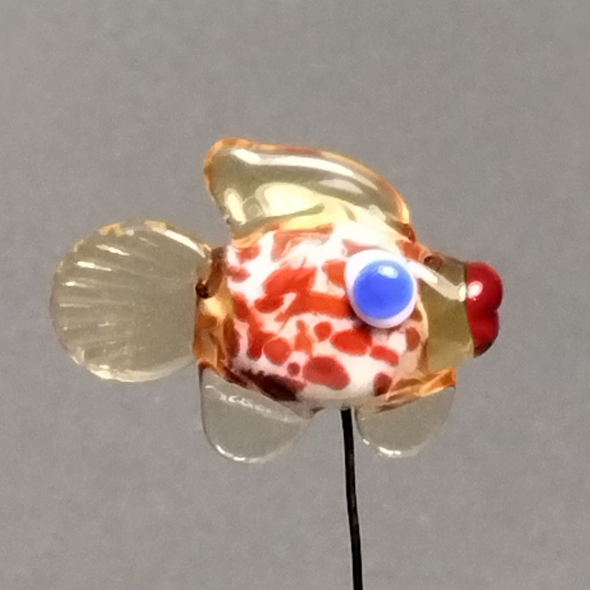 CORAL TAN FISH glass miniature 5" high; small, tiny fish sculpture on wire  ~ tiny, small miniature glass sculpture