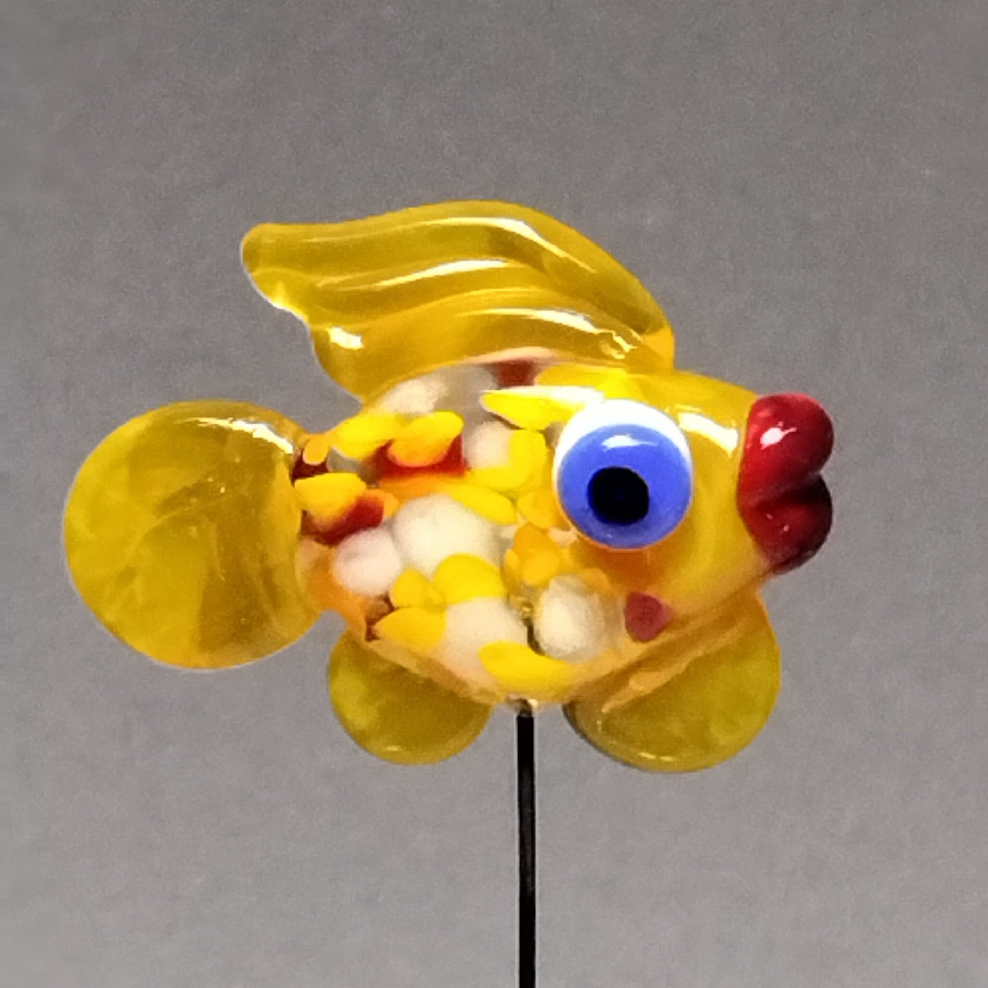 SUNSPRINKLES FISH glass miniature 5" high; small, tiny fish sculpture on wire  ~ tiny, small miniature glass sculpture