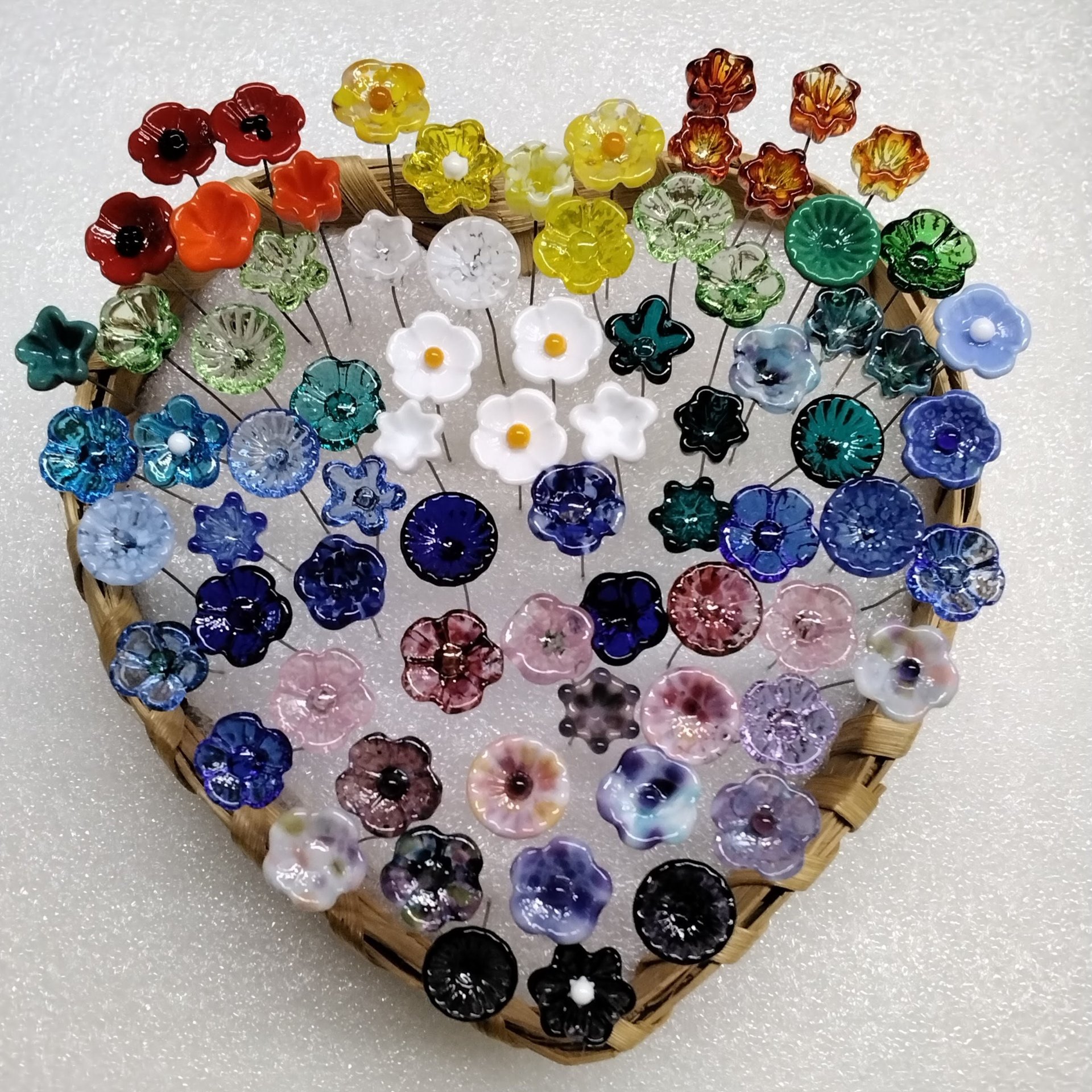 PLETHORA MIX!  Glass flower headpins ~ Miniature tiny small glass flowers on wire - flower bouquet; individually crafted lampwork