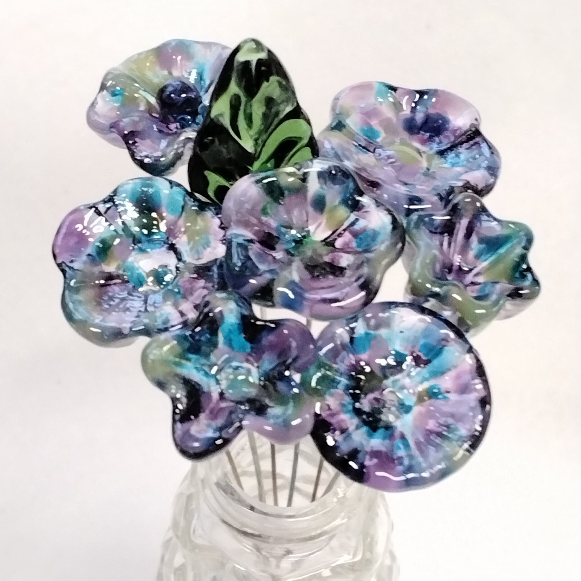 HYDRANGEA glass flowers, tiny small mini glass flowers on wire; handcrafted lampwork, jewelry, mixed media, wedding, plants, great gifts