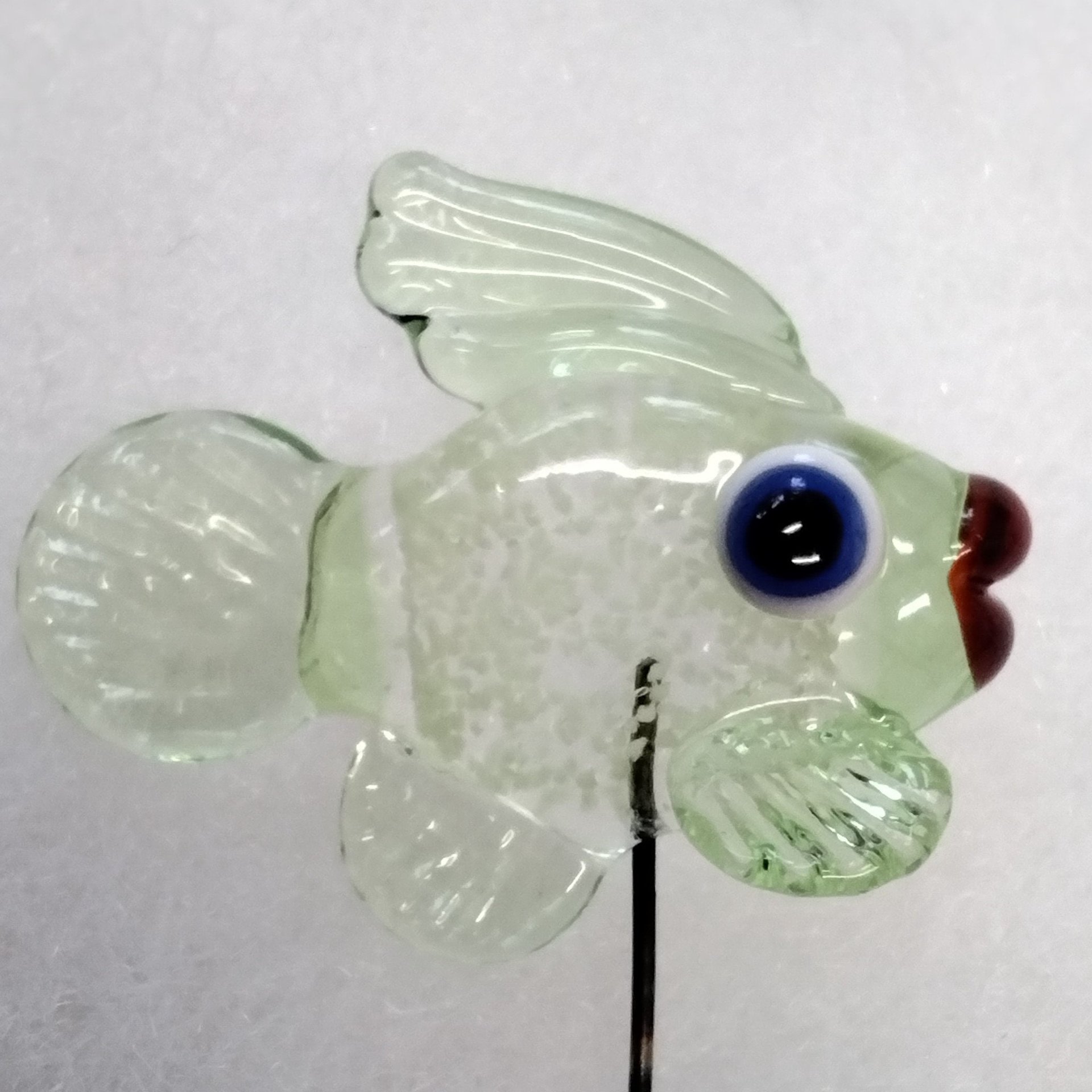 GlowGlitter FISH glass sculpture 5" high; handmade lampwork small fish sculpture on 20 gauge wire ~tiny small  Uranium glow in the dark