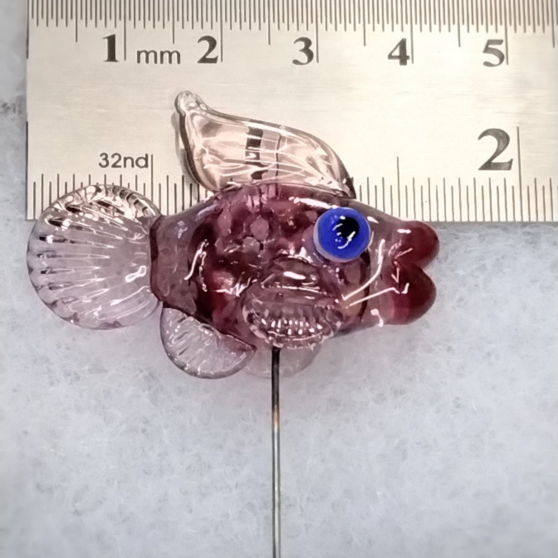 HOTLIPS FISH glass sculpture 5" high; handmade lampwork small fish sculpture on 20 gauge wire  ~ tiny small miniature glass sculpture