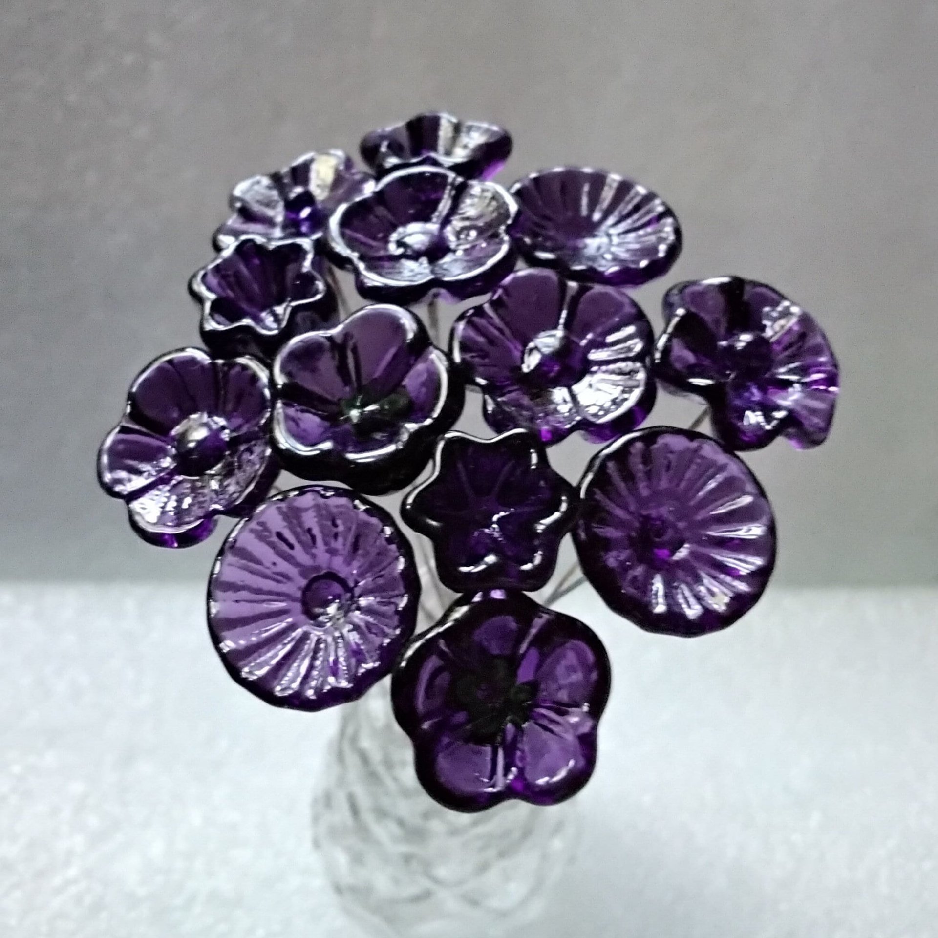 DEEP DARK PURPLE glass flowers, mini tiny small glass flowers on wire; handcrafted lampwork, jewelry, mixed media, wedding, plants, gift