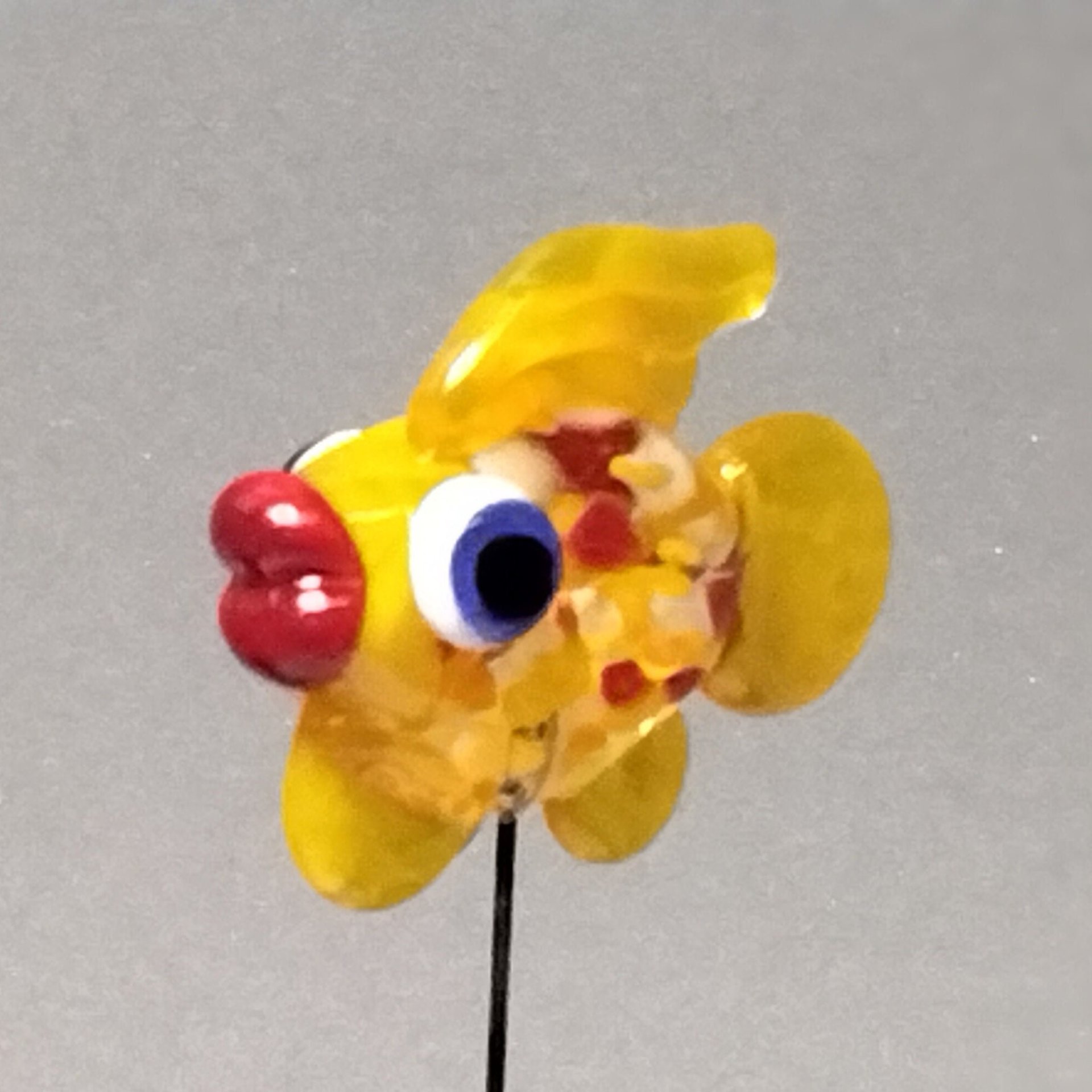 SUNSPRINKLES FISH glass miniature 5" high; small, tiny fish sculpture on wire  ~ tiny, small miniature glass sculpture