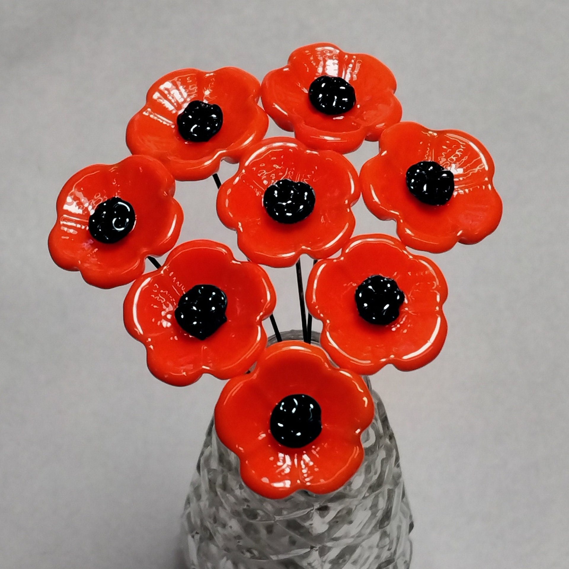 ORANGE POPPY glass flower headpins,small tiny miniature glass flowers on wire, individually crafted lampwork, jewelry, mixed media, gift