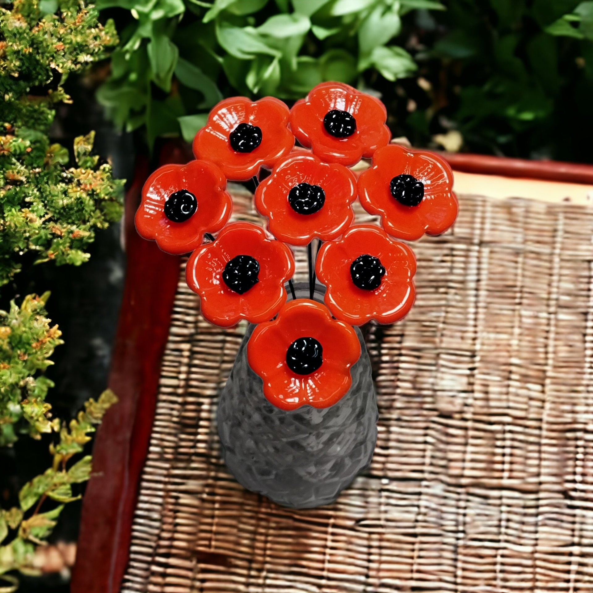 ORANGE POPPY glass flower headpins,small tiny miniature glass flowers on wire, individually crafted lampwork, jewelry, mixed media, gift