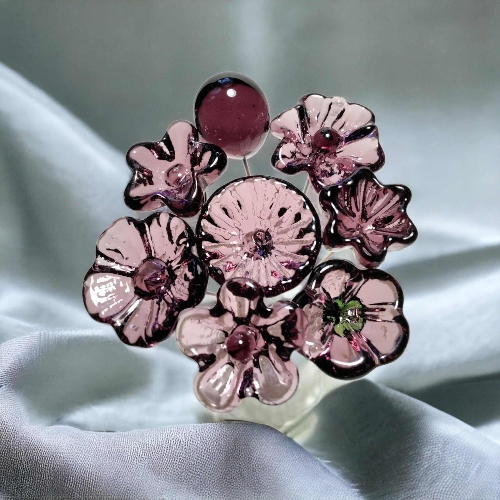 DARK ROSE' WINE glass flower headpins; mini tiny small glass flowers on wire; handcraft lampwork, jewelry, mixed media, wedding, plant, gift