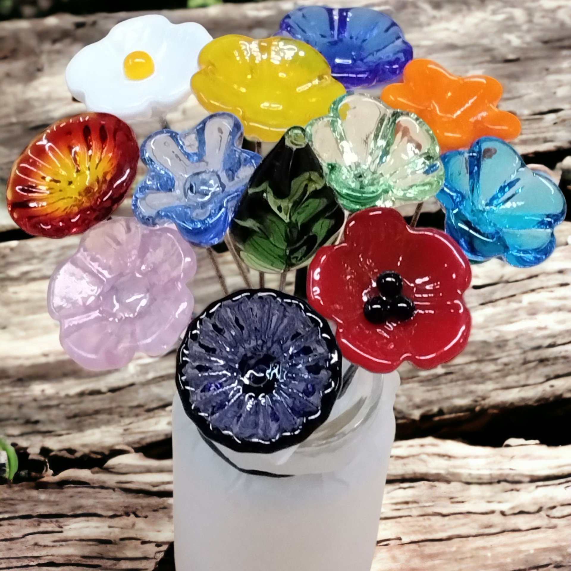 SUMMER BRIGHT Bouquet bright colors glass flower bouquet, tiny, small glass flowers handcrafted, gift friend, thinking of you, just because