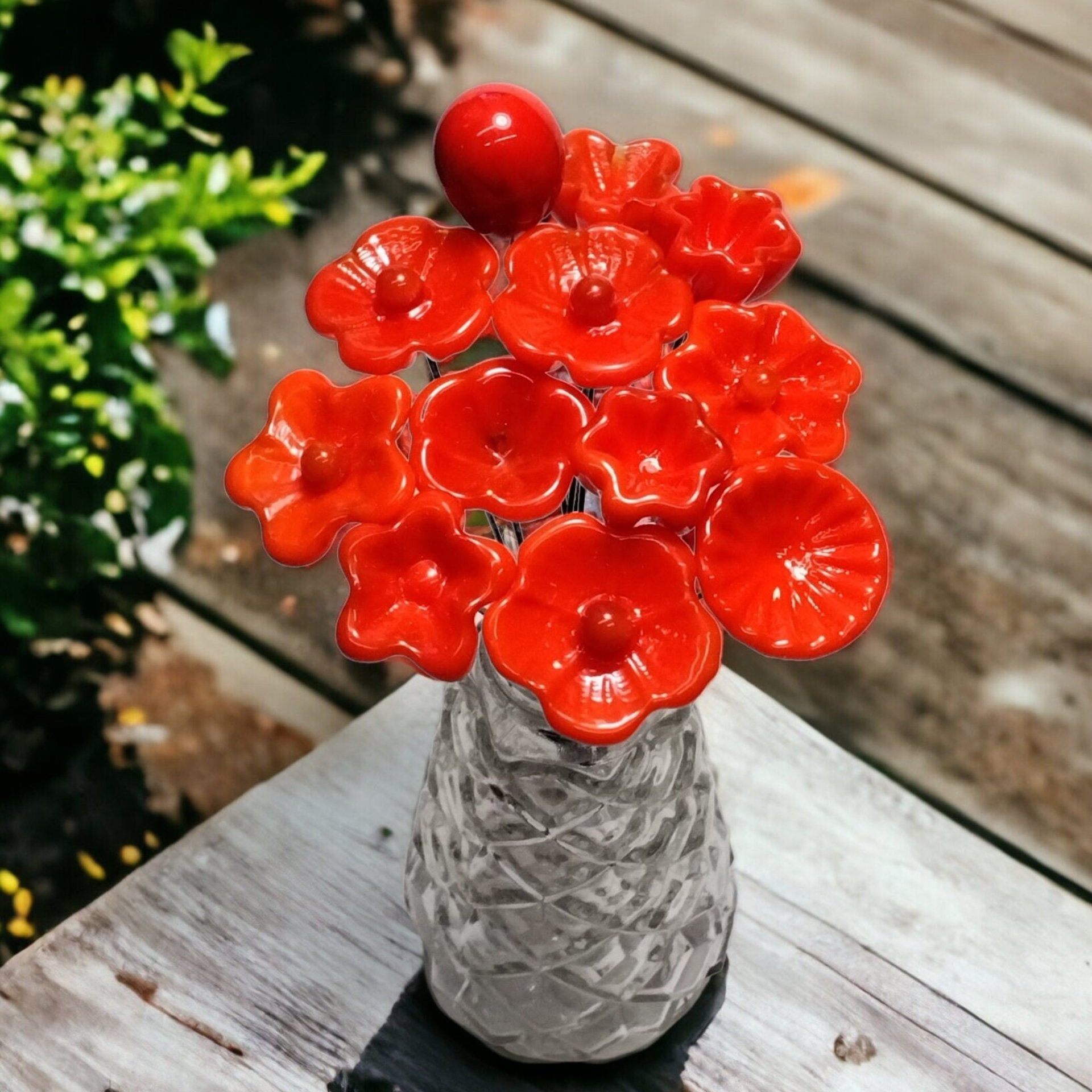 BRIGHT ORANGE glass flowers headpins; miniature tiny small glass flowers on wire; handcrafted lampwork, jewelry, mixed media, curio, gift