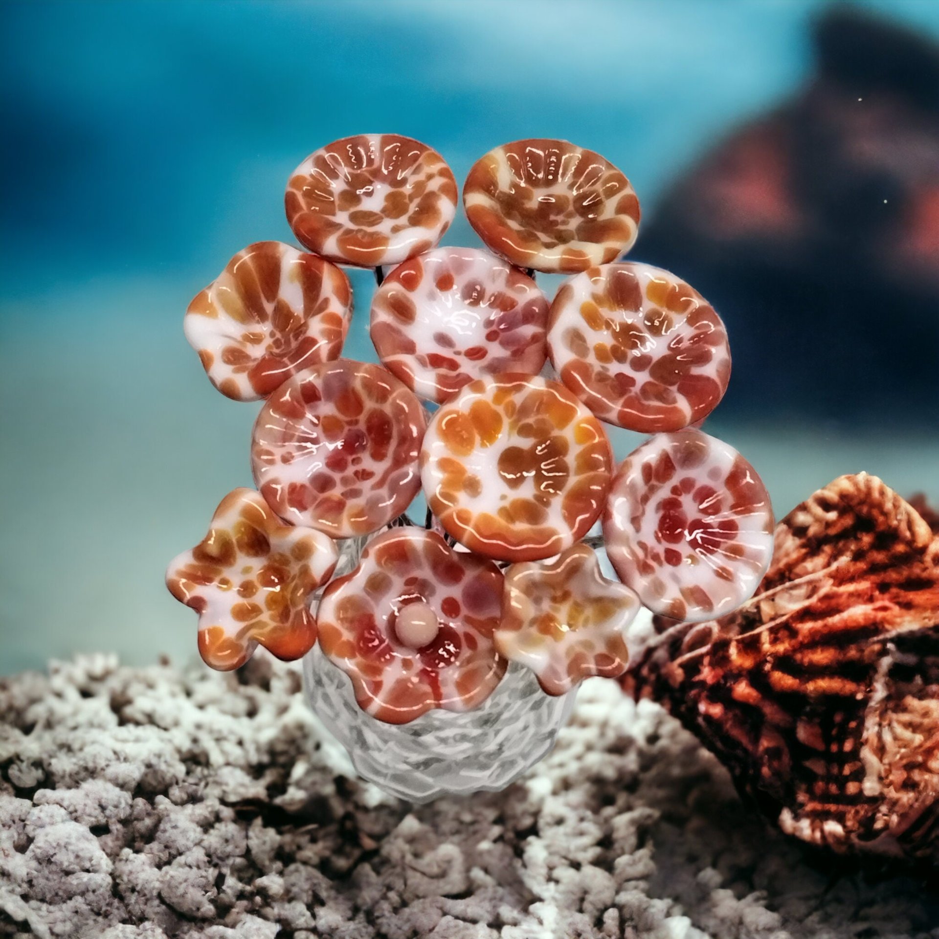 CORAL SPRINKLE SURPRISE miniature flower glass headpins; tiny small mini glass flowers on wire; individually crafted lampwork, jewelry, gift