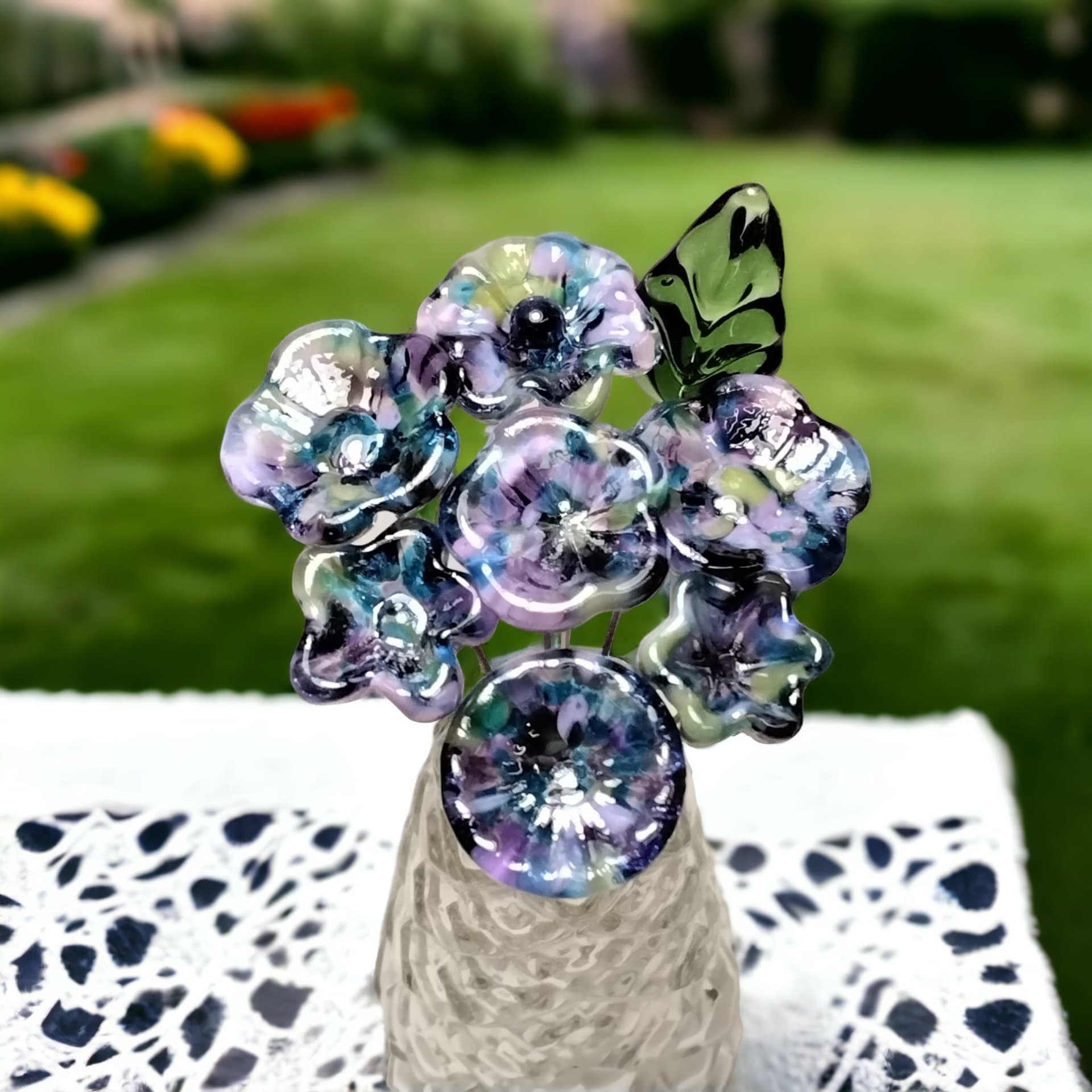 HYDRANGEA glass flowers, tiny small mini glass flowers on wire; handcrafted lampwork, jewelry, mixed media, wedding, plants, great gifts