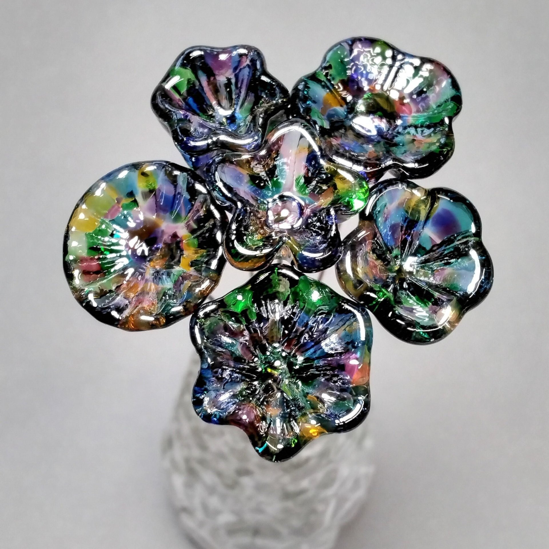 PRISM KALEIDOSCOPE  glass flowers on wire headpins; ~ miniature tiny small glass flowers on wire; individually crafted lampwork
