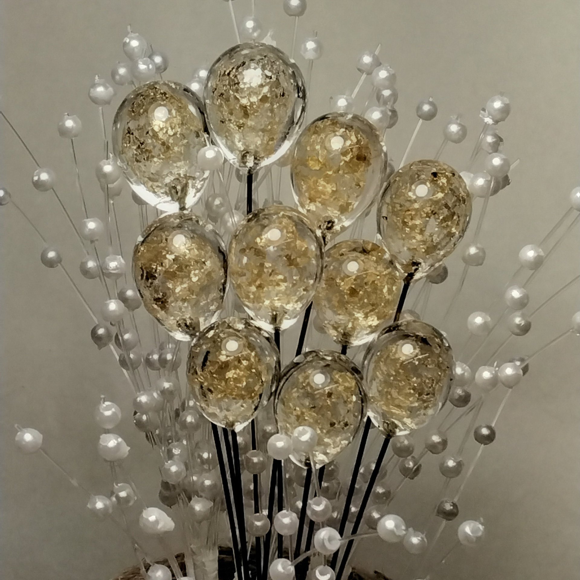 GOLD GLITTER ORB - Glass Drop Orb: glass with gold glitter inside each unique;  handmade lampwork, jewelry, mix media, plant pick, wedding