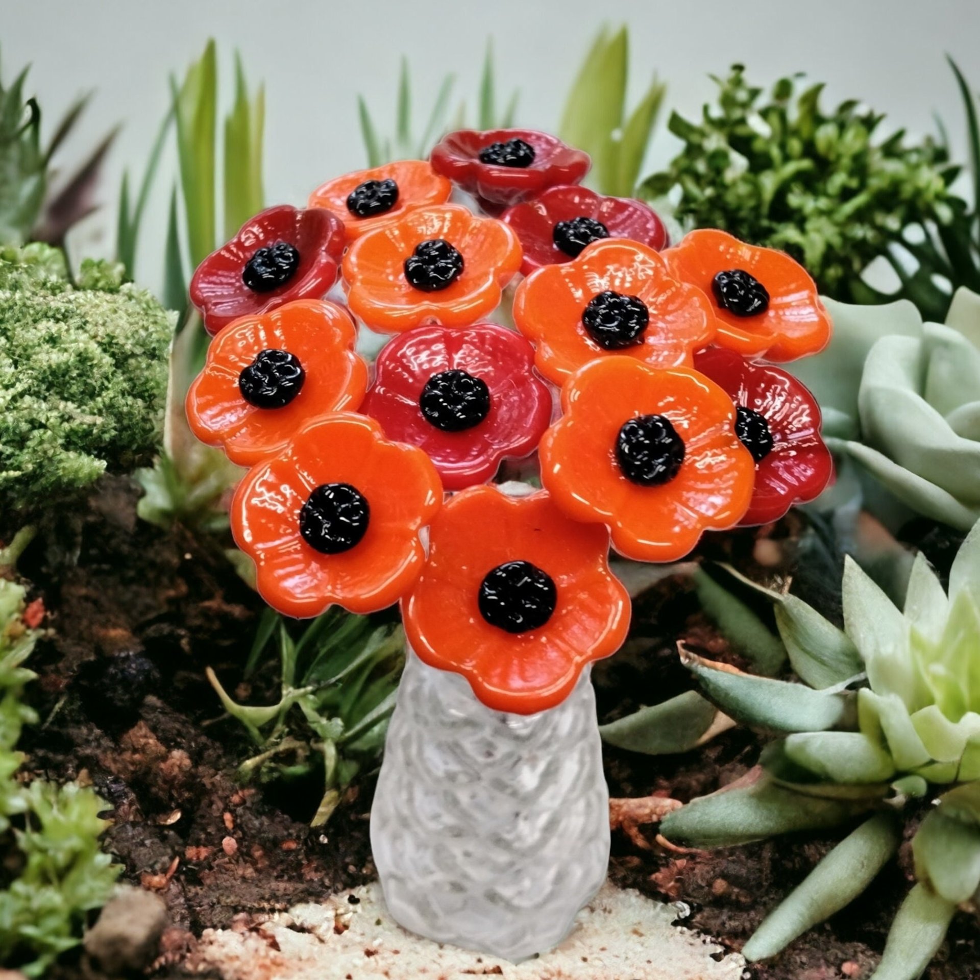 ORANGE POPPY glass flower headpins,small tiny miniature glass flowers on wire, individually crafted lampwork, jewelry, mixed media, gift