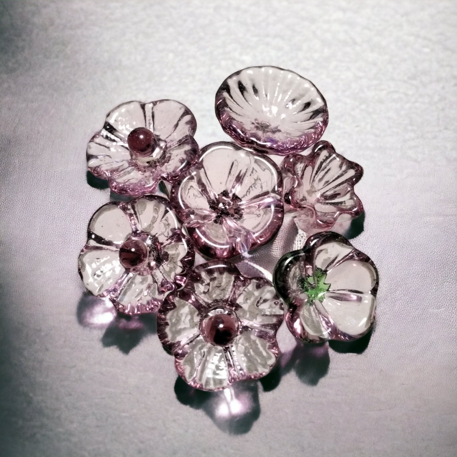 LIGHT ROSE' WINE 5-petal glass flower headpins ~ tiny small mini glass flowers on wire; handcrafted lampwork,