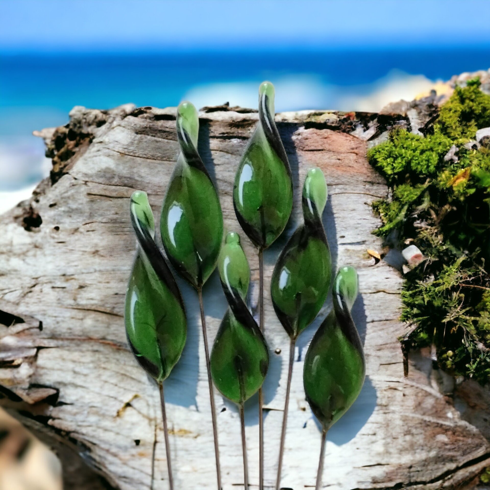 Sage Twist Spike/Leaf glass headpins;  small, tiny miniature flowers on wire  ~ individually crafted lampwork