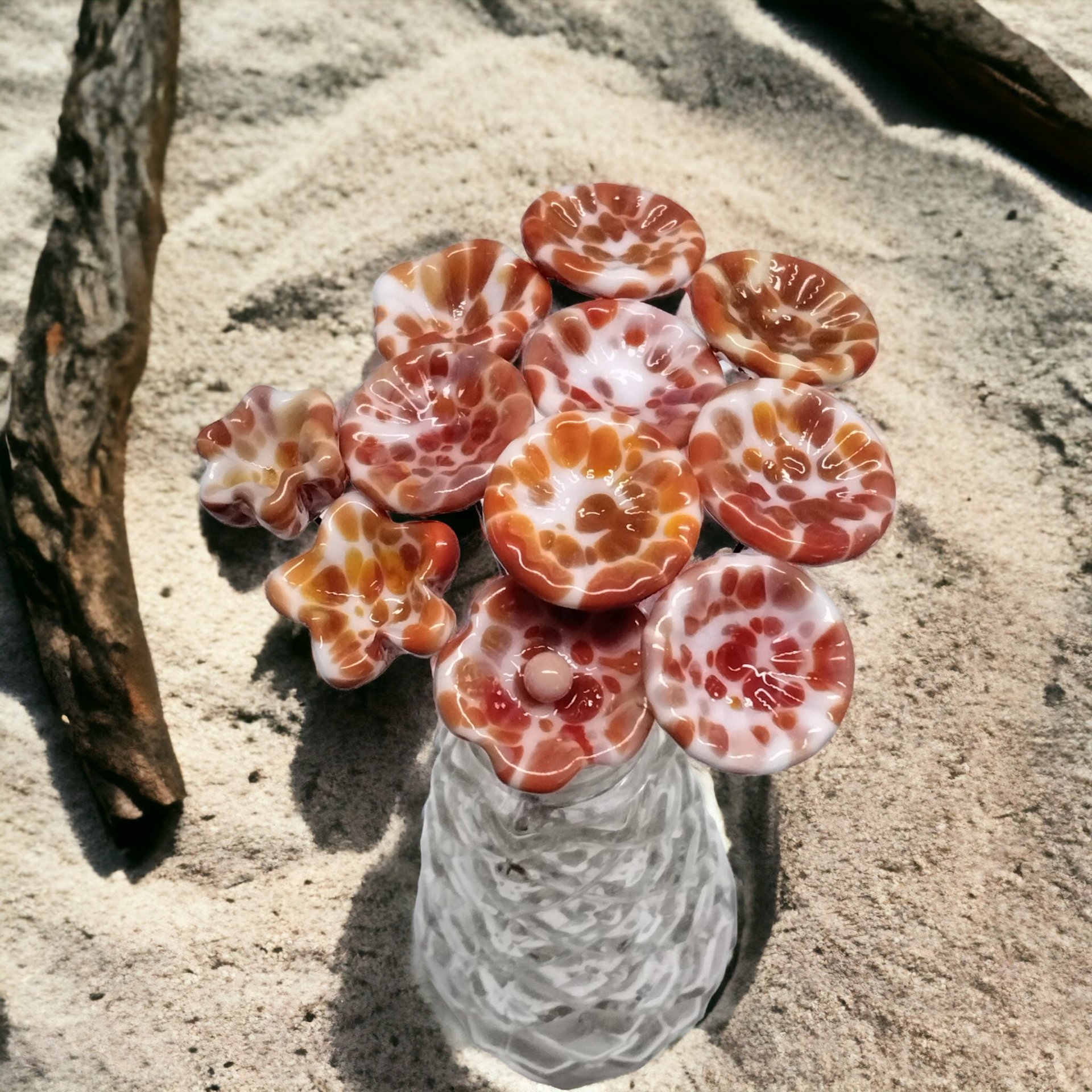 CORAL SPRINKLE SURPRISE miniature flower glass headpins; tiny small mini glass flowers on wire; individually crafted lampwork, jewelry, gift