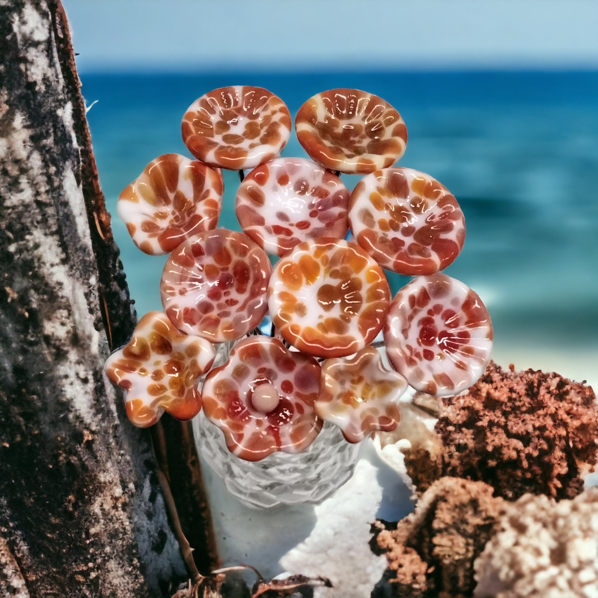 CORAL SPRINKLE SURPRISE miniature flower glass headpins; tiny small mini glass flowers on wire; individually crafted lampwork, jewelry, gift