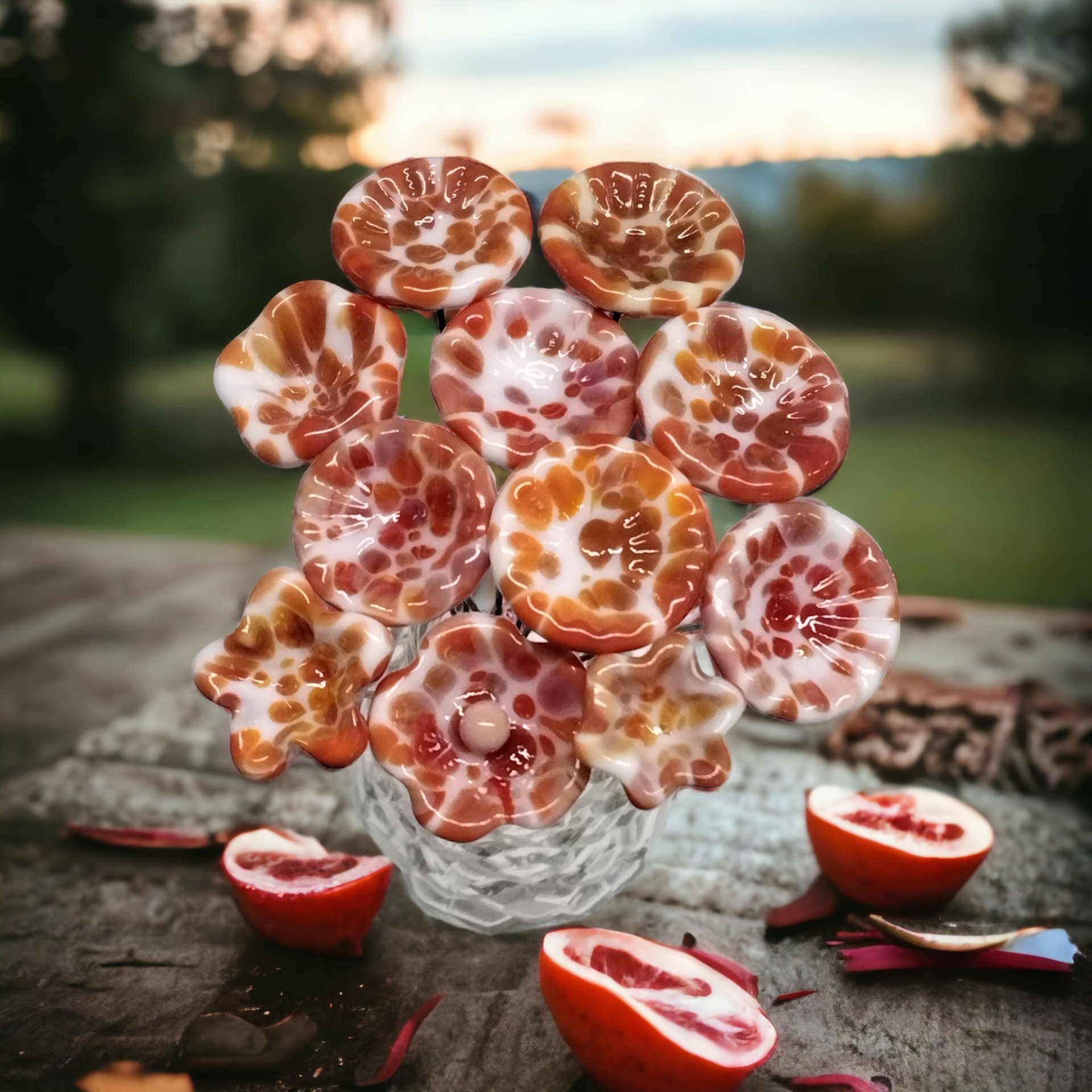 CORAL SPRINKLE SURPRISE miniature flower glass headpins; tiny small mini glass flowers on wire; individually crafted lampwork, jewelry, gift