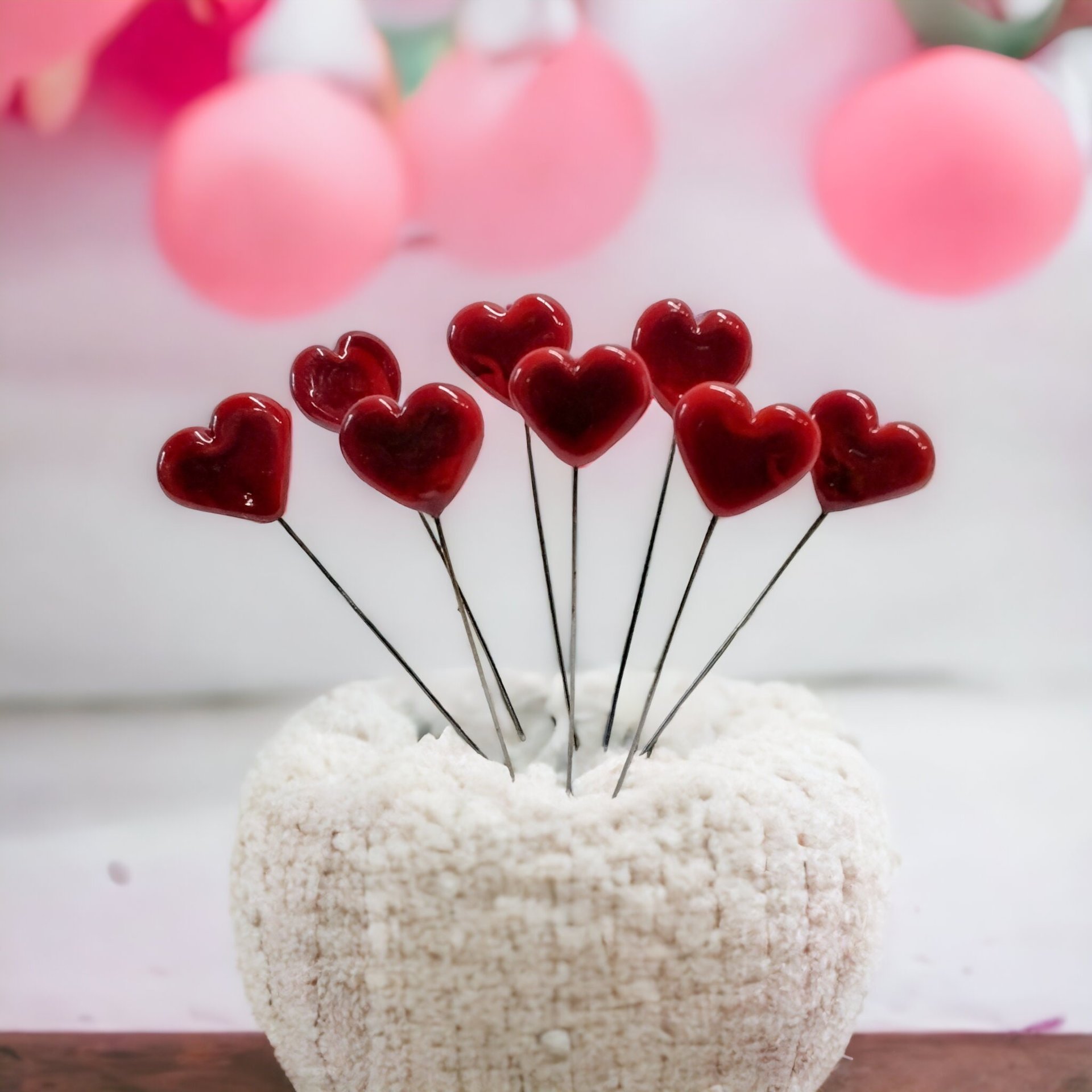 Red Glass Heart plant pick on 5 inch stainless steel wire, glass heart on wire for floral bouquet, cake, decor, jewelry, handmade lampwork