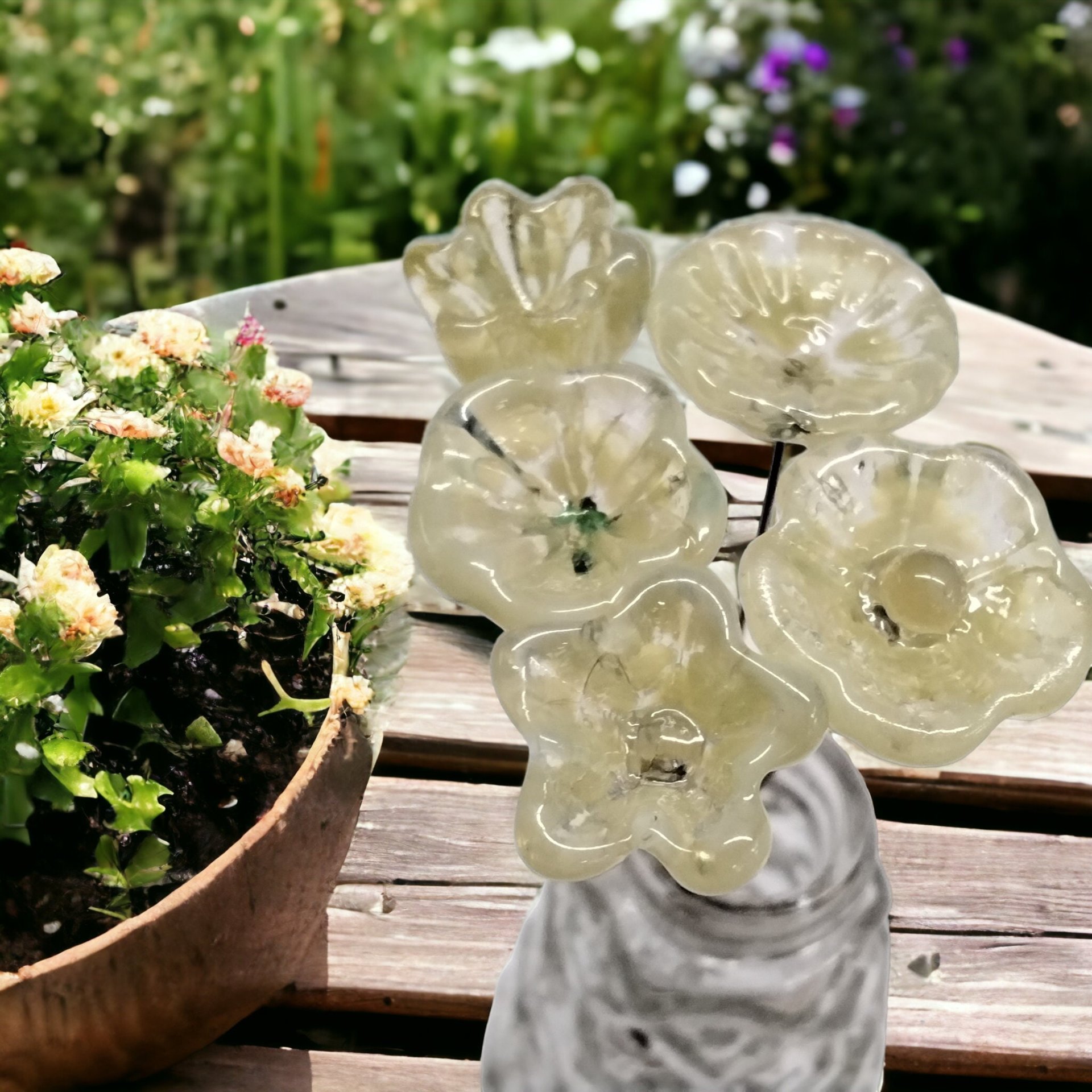 LEMONADE MOTTLE glass flower headpins ~ tiny small mini glass flowers on wire; individually crafted lampwork UV glow reactive!