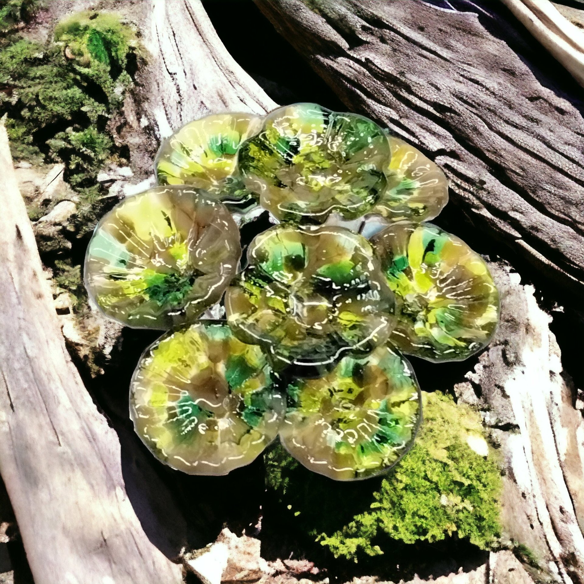 Camo glass flower headpins, glass on wire, jewelry supply or bouquet, fall, hunter, camouflage, woods, cabin, rustic, lampwork handmade
