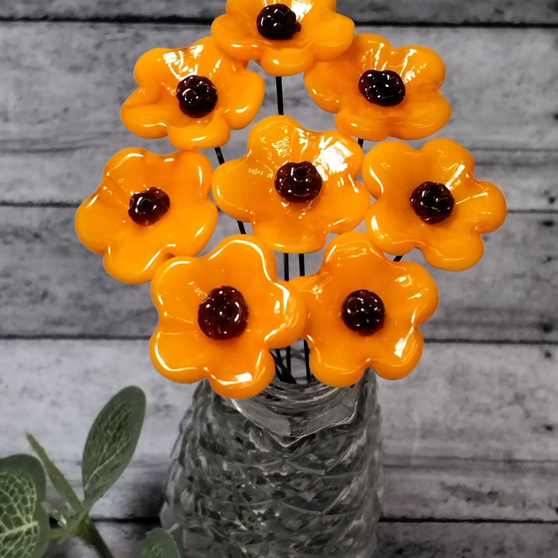 Merigold Butterscotch tiny glass flowers on wire headpins; handcraft lampwork: jewelry, gifts, wedding, bouquets, mixed media fall autumn