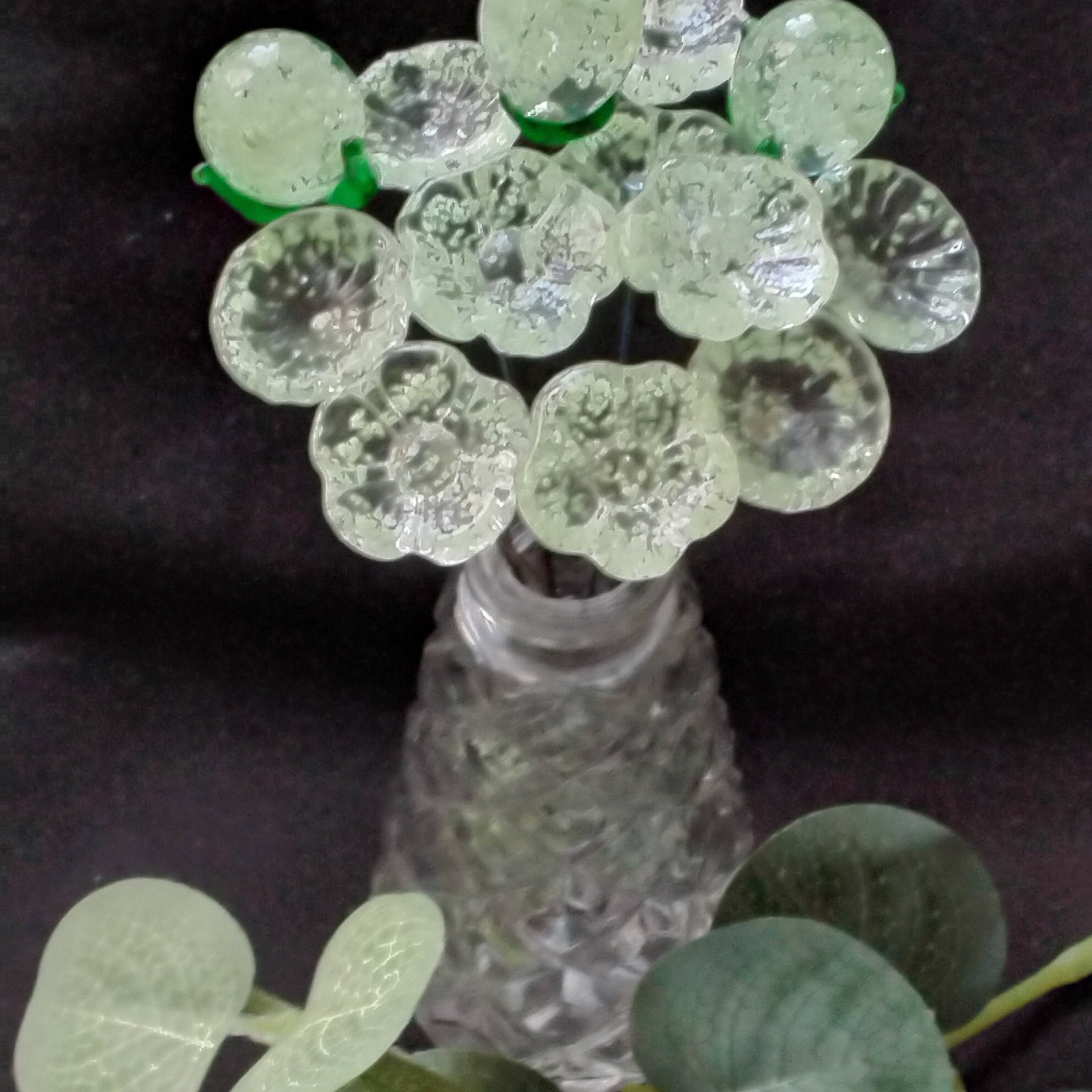 GLOW GLITTER glass flowers on wire headpins ~ miniature tiny small glass flowers on wire; individually crafted lampwork glow in the dark UV