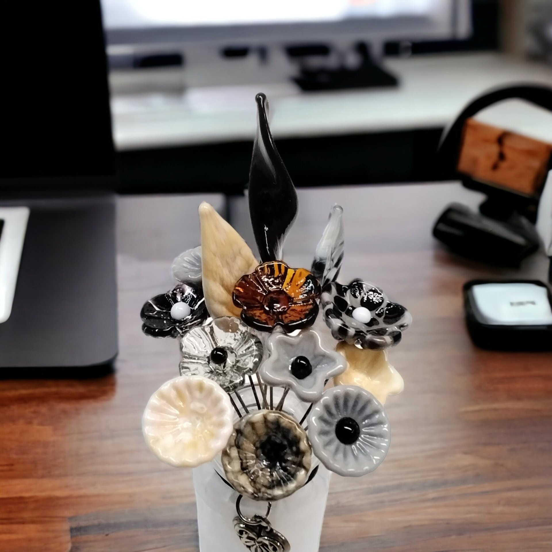 Executive Midcentury Modern Bouquet ~glass flower bouquet, tiny small glass flowers; handcrafted lampwork, office gift, coworker, business
