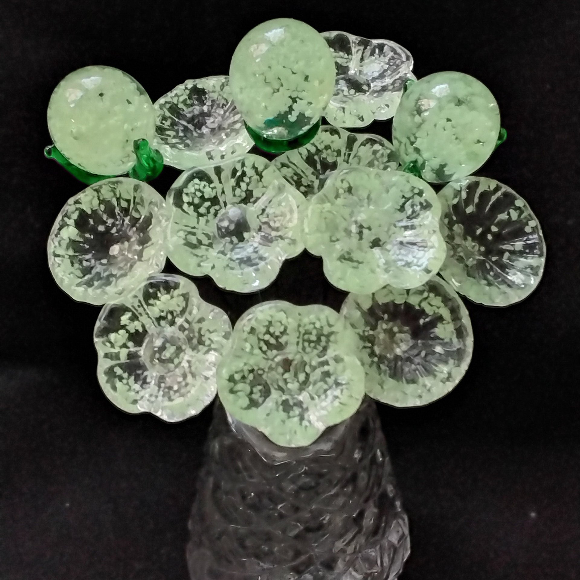 GLOW GLITTER glass flowers on wire headpins ~ miniature tiny small glass flowers on wire; individually crafted lampwork glow in the dark UV