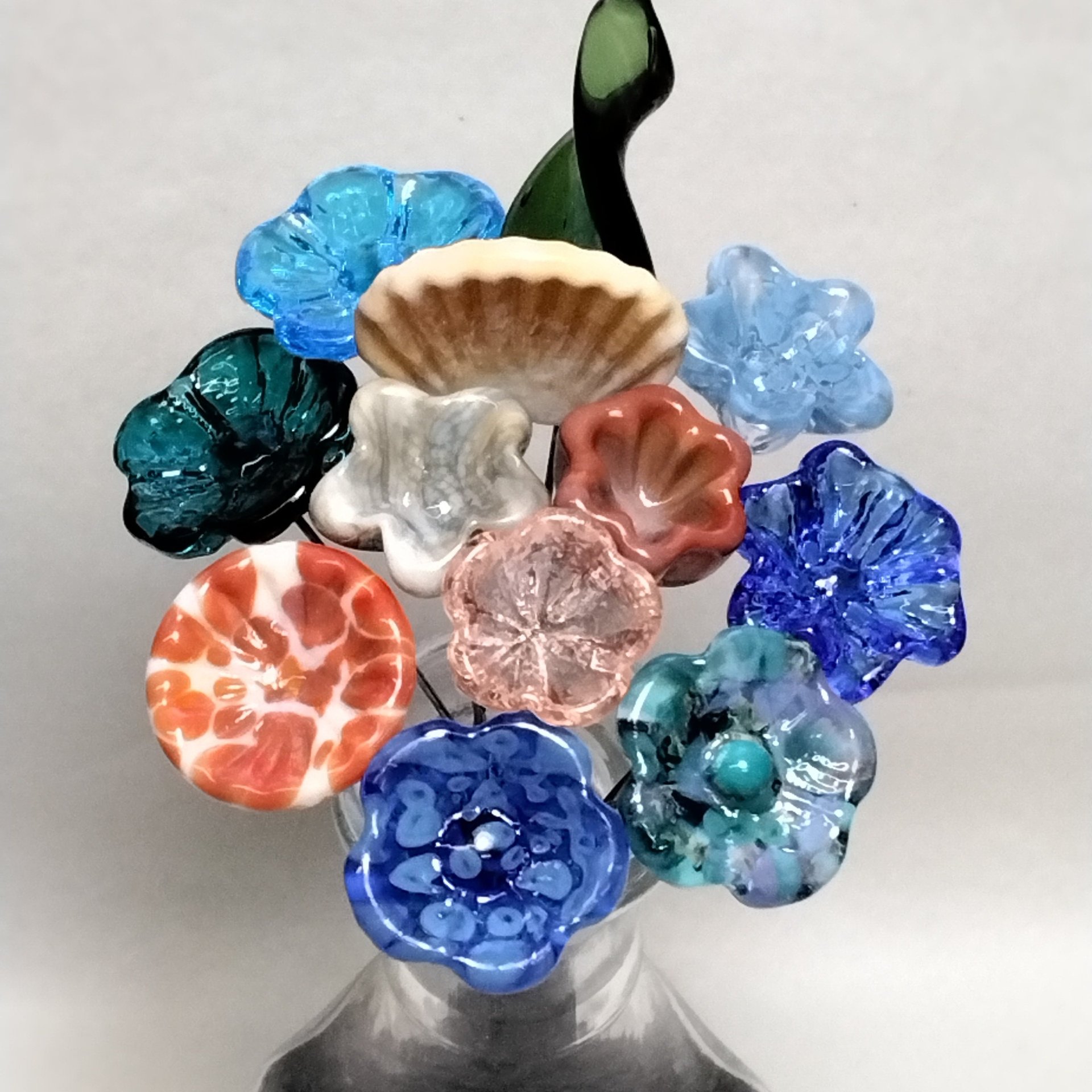 Ocean Beach Bouquet mixed glass flowers with ocean beach colors, tiny small mini glass flowers; each unique, great gift! ocean, beach, sand