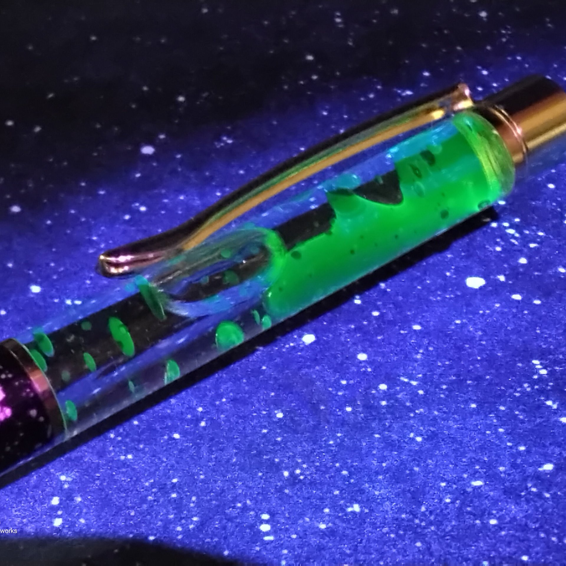 Alien Spit Slime Goo Ink Pen -proof that aliens do exist! UV glow, uranium glow radioactive, slime filled ink pen with cosmic design LIMITED