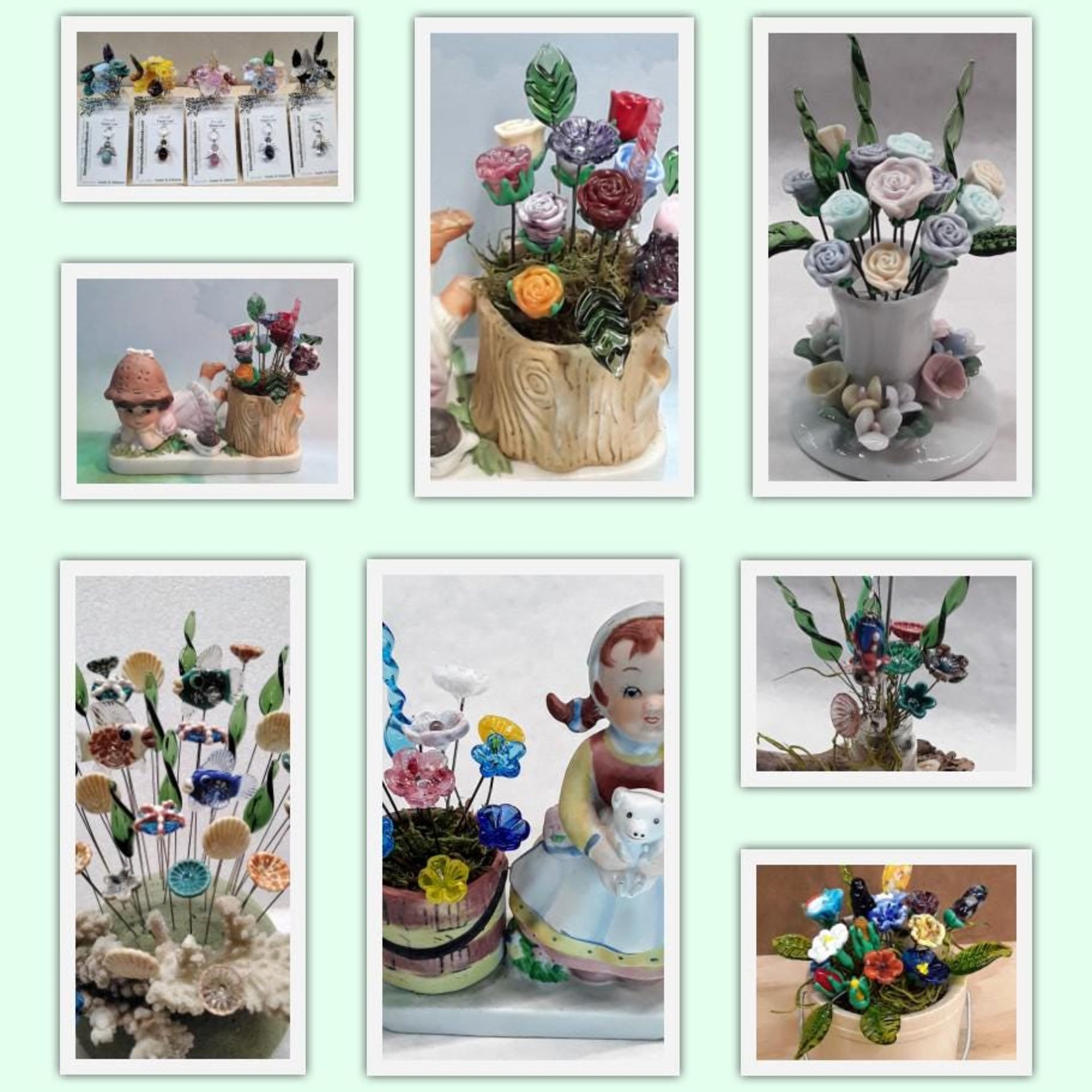 JUST FOR YOU Custom Bouquet ~ Miniature glass flower bouquet made for you! 11 flowers & 1 leaf ~tiny small glass flowers crafted lampwork