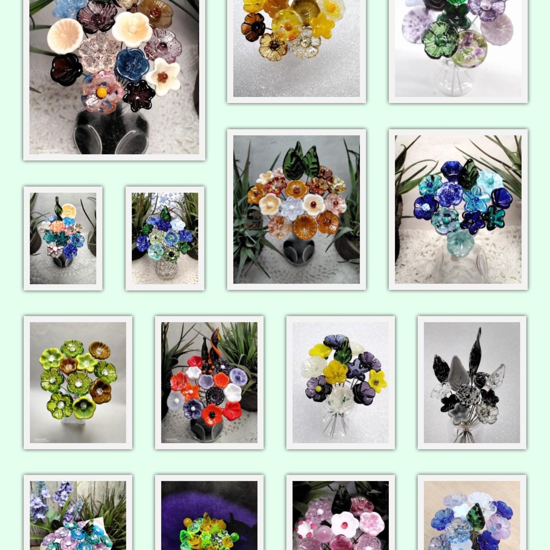 JUST FOR YOU Custom Bouquet ~ Miniature glass flower bouquet made for you! 11 flowers & 1 leaf ~tiny small glass flowers crafted lampwork