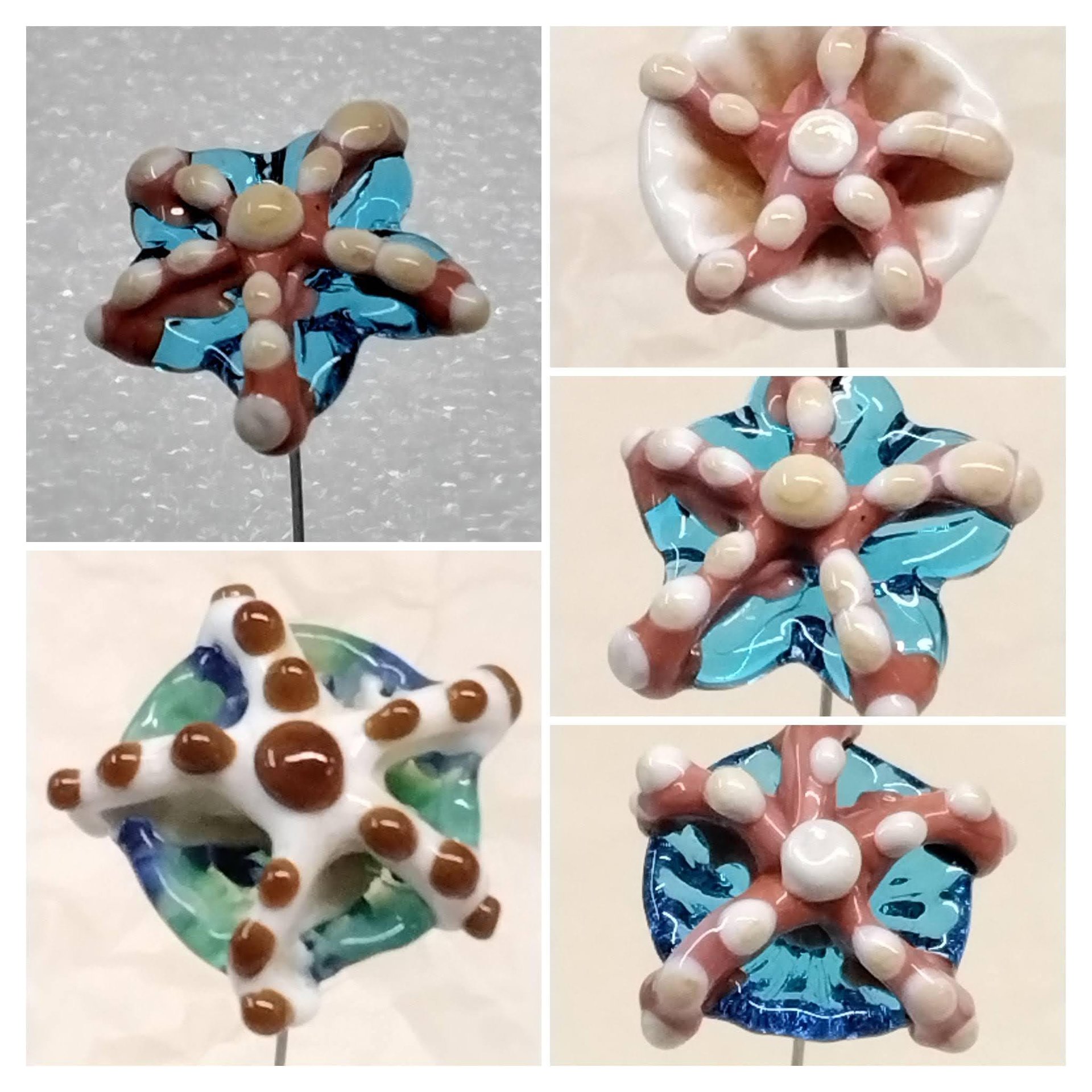 Glass Starfish plant pick glass headpin (glass on wire) crafted on stainless steel wire tiny glass flower individually handcrafted lampwork