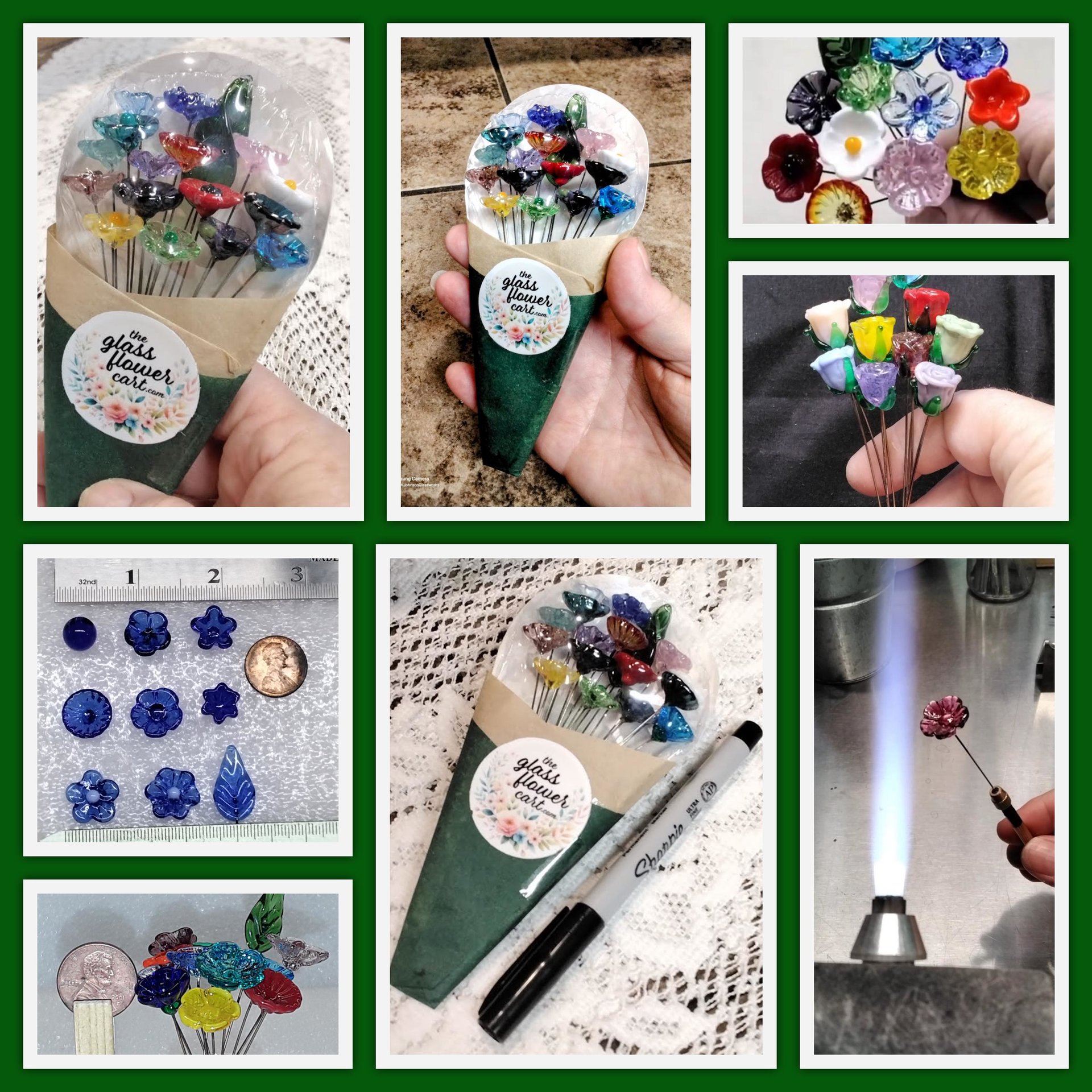 HYDRANGEA glass flowers, tiny small mini glass flowers on wire; handcrafted lampwork, jewelry, mixed media, wedding, plants, great gifts