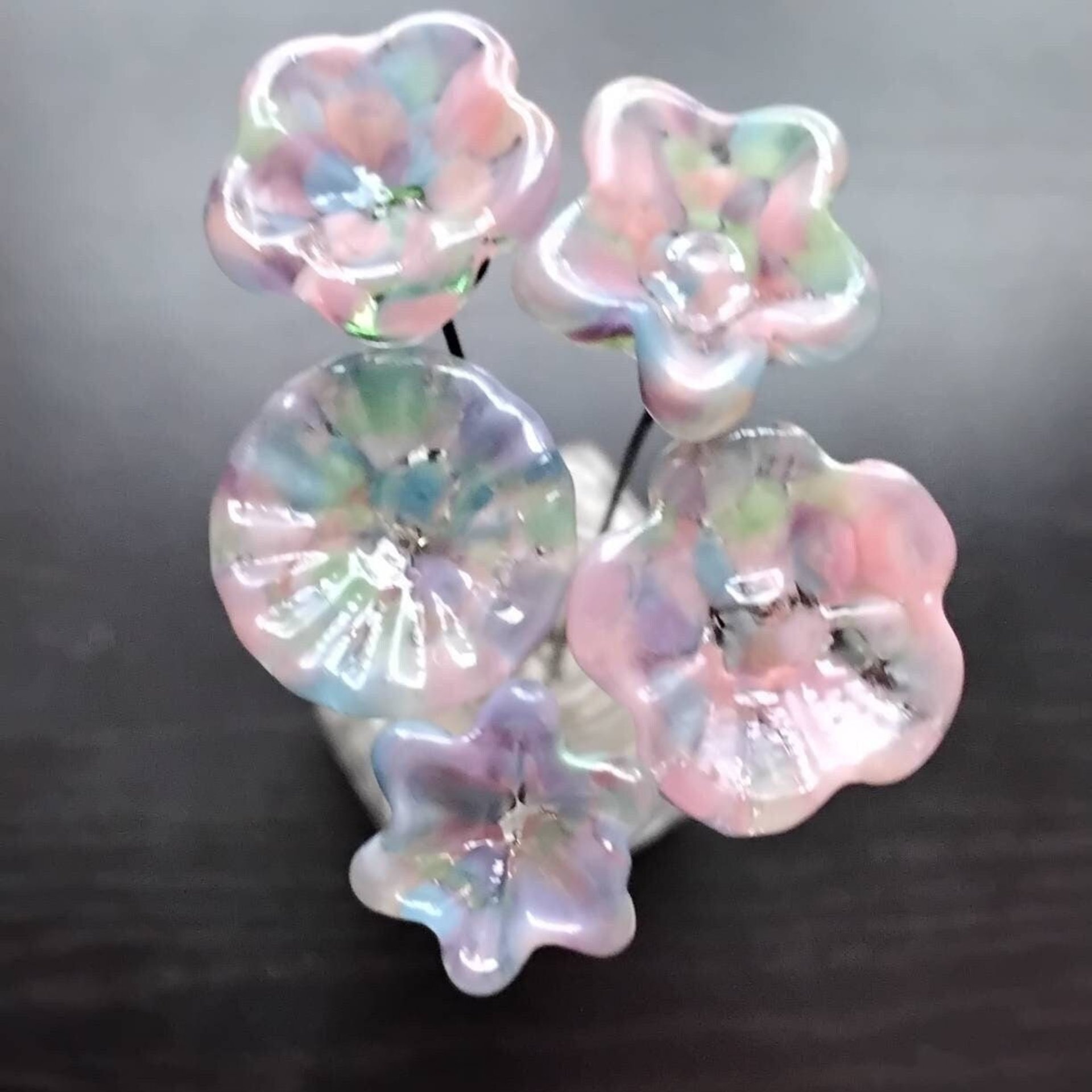 SPRING PASTELS glass flowers tiny small mini glass flowers on wire; handmade lampwork, jewelry, mixed media, gifts, bouquets, wedding decor