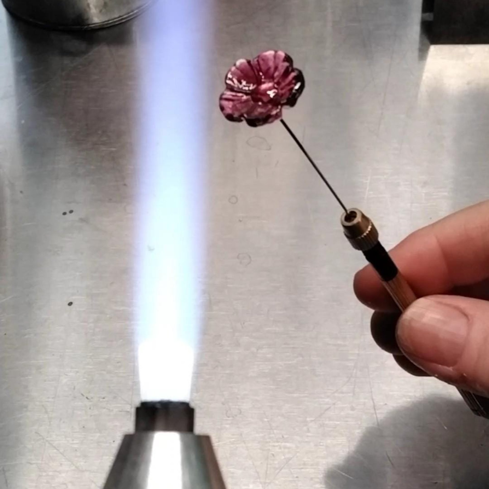 White 5-petal with yellow center glass flower headpins, tiny small mini glass flowers on wire; lampwork, jewelry, mixed media, wedding, gift