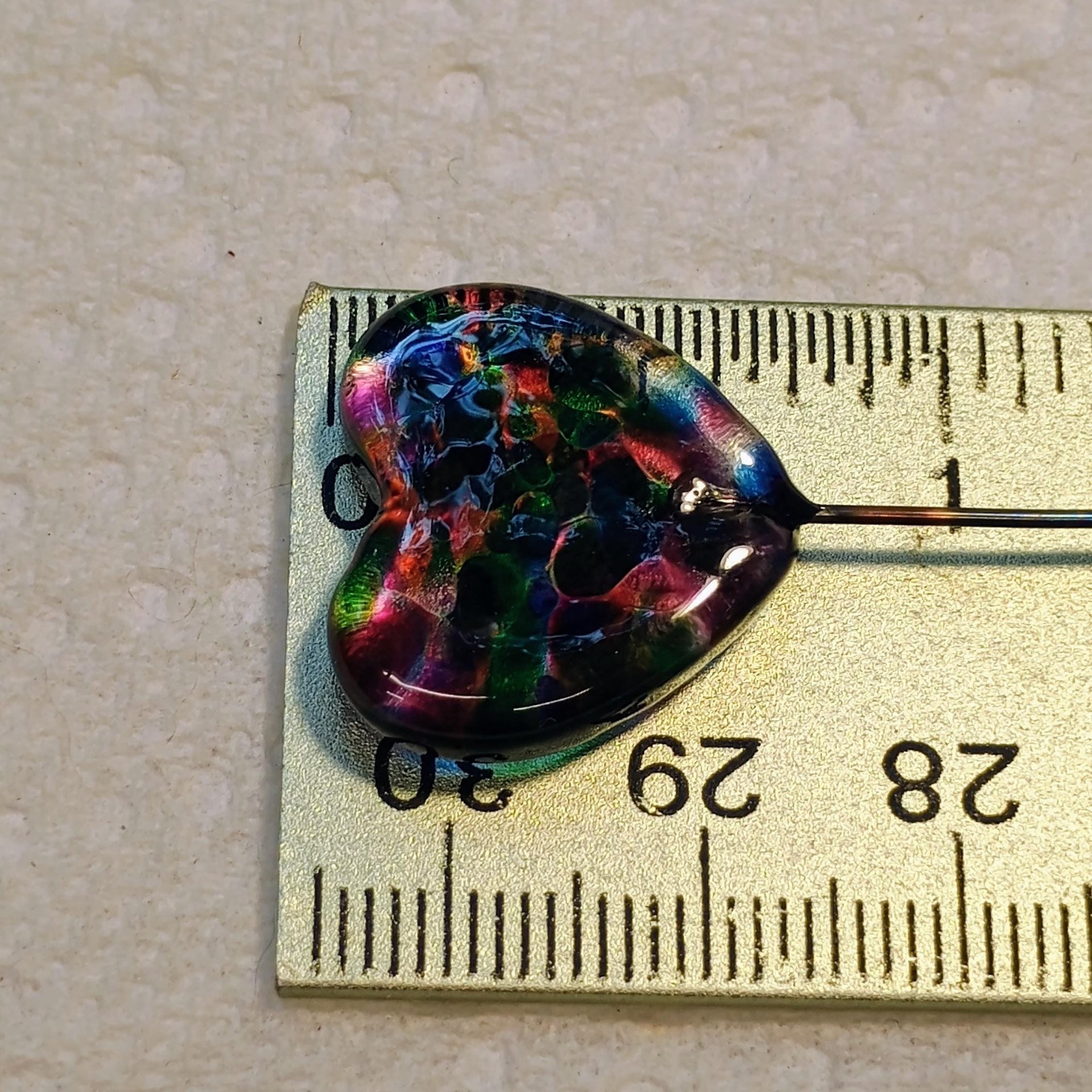 Glass Heart Prism Kaleidoscope Rainbow Heart on 5in wire. Use for floral bouquet, plants, jewelry, gifts; each unique Measures 3/4in x 3/4in