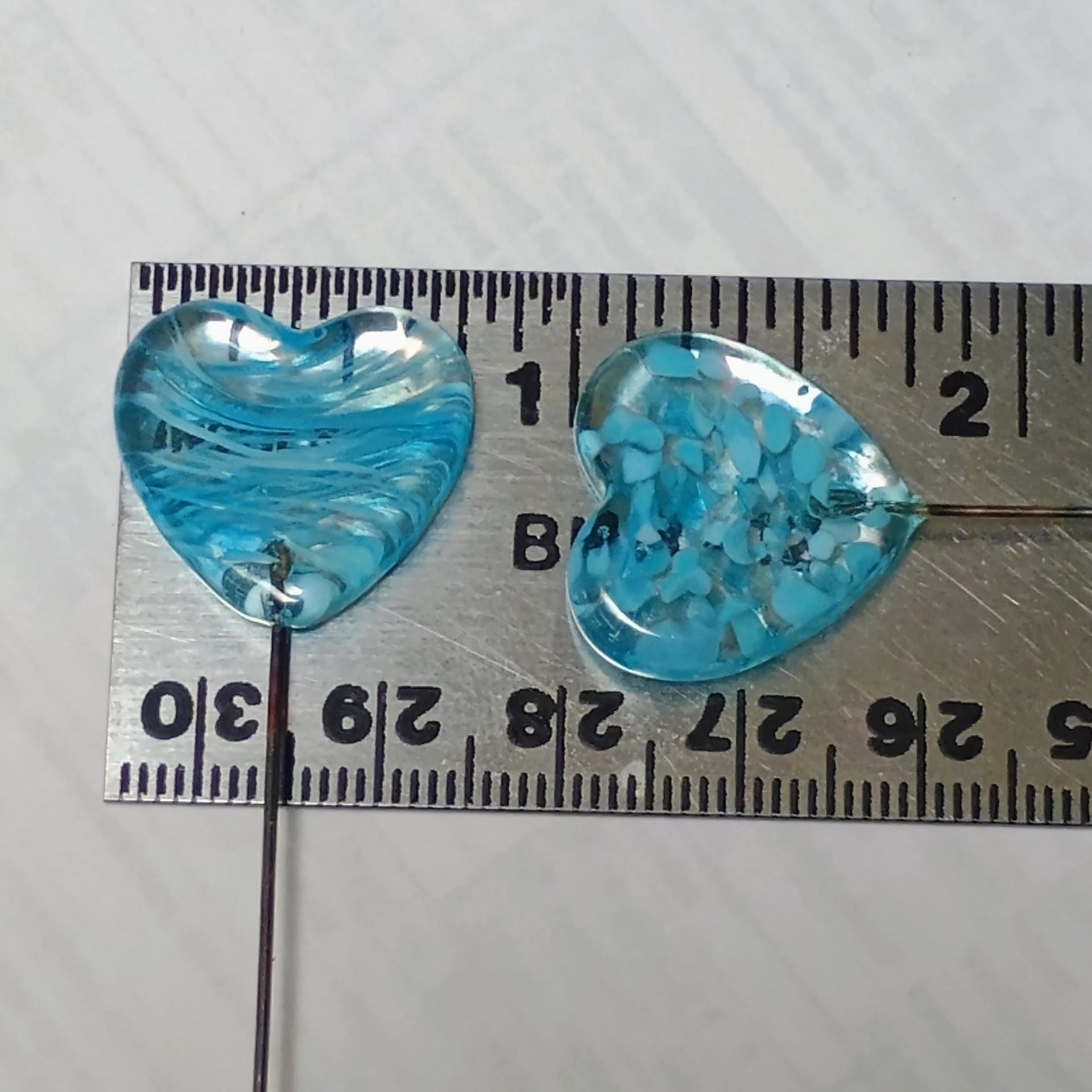 Glass Heart Turquoise Plant Pick on 5in wire. Use for floral bouquet, plants, jewelry, wedding cake or table decor, gifts; each unique 3/4in
