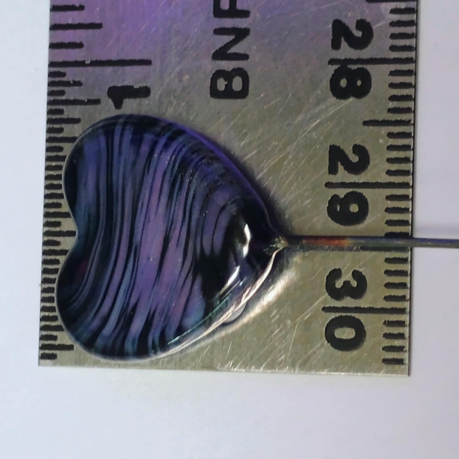 Glass Heart Plant Pick, Dark Purple Lavender Swirl on 5in wire. Use for floral bouquet, wedding, cake decor, plants, jewelry, gifts; 3/4in