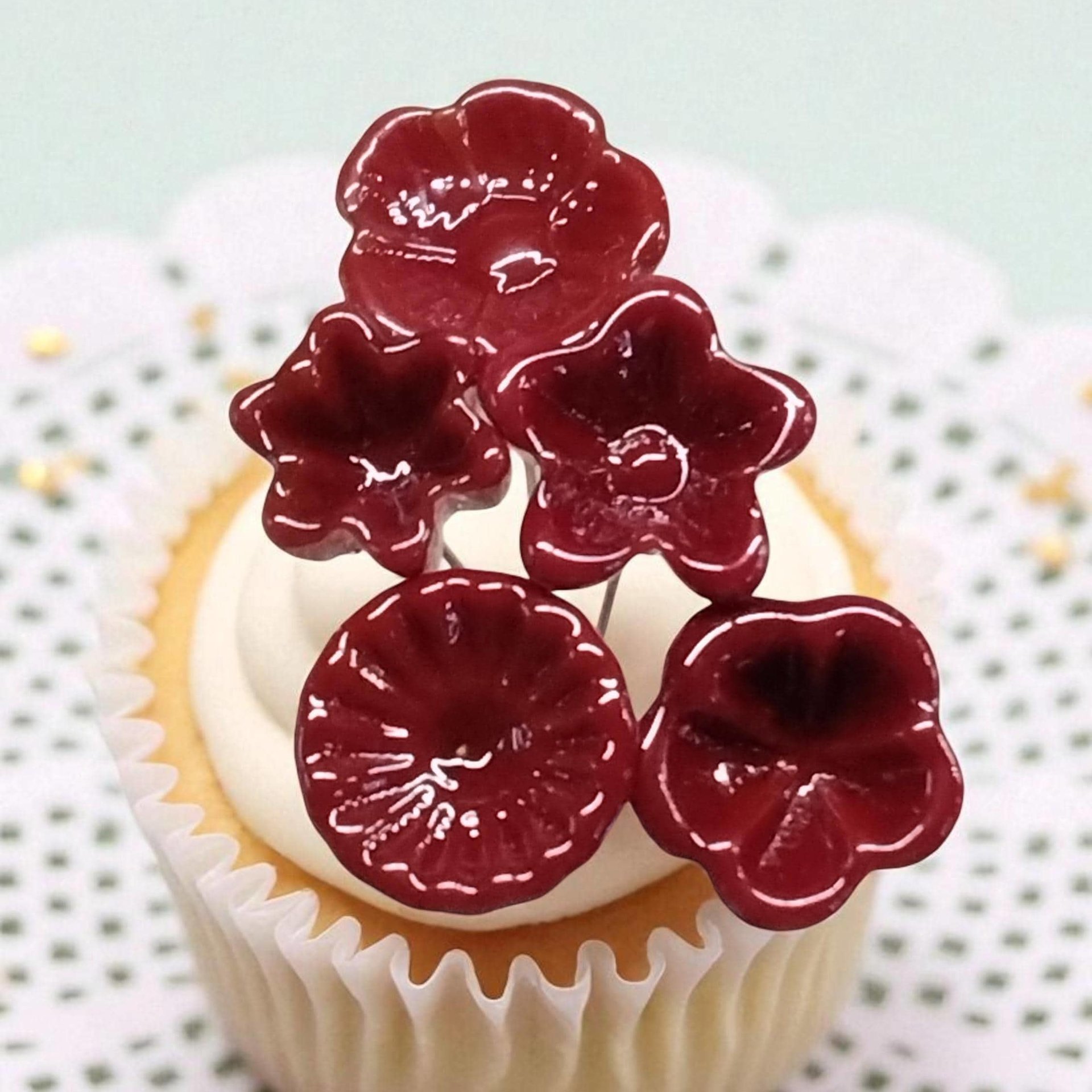 Red glass flower headpins; tiny small miniature glass flowers on wire; handmade lampwork, jewelry, gift, wedding decor, food, curio lampwork