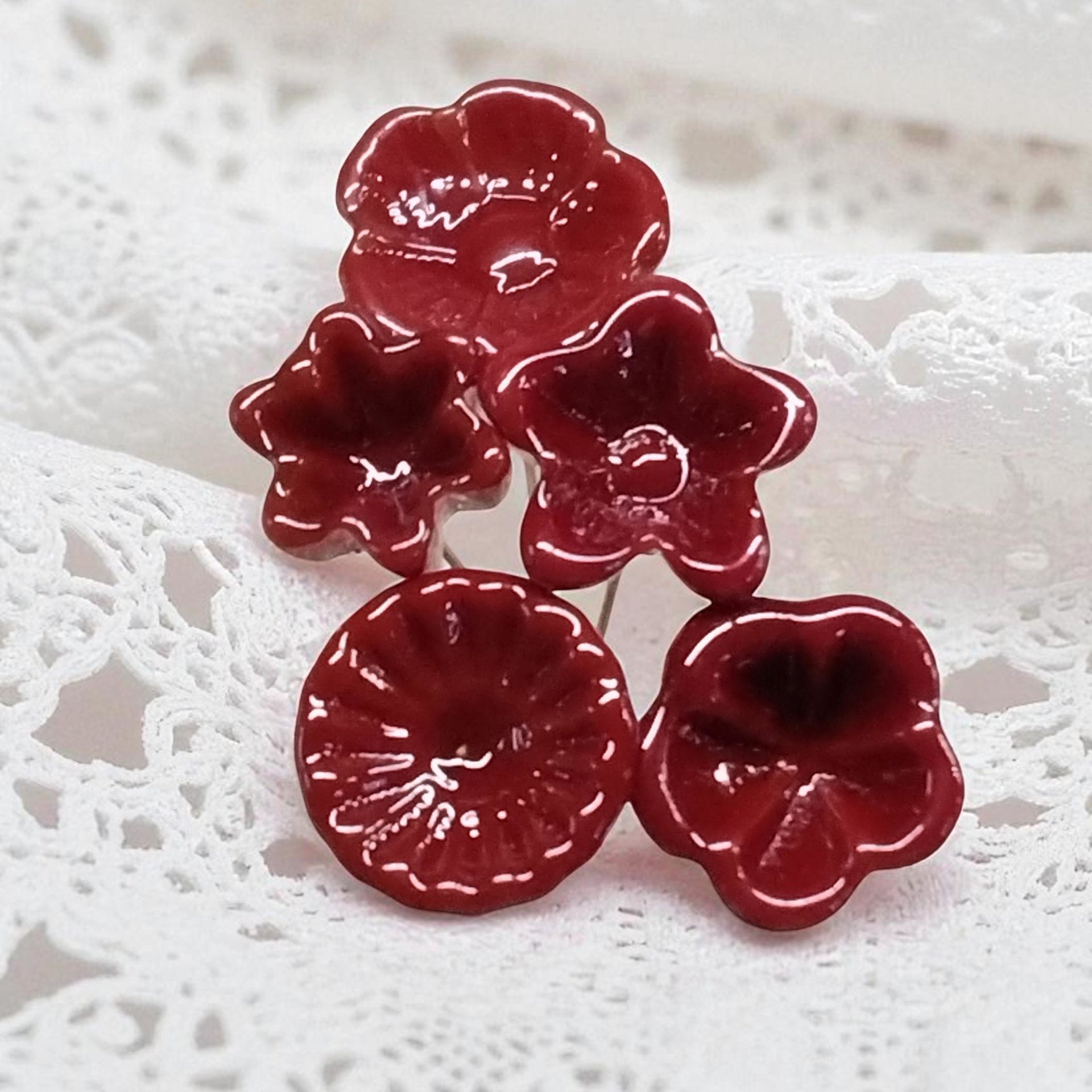 Red glass flower headpins; tiny small miniature glass flowers on wire; handmade lampwork, jewelry, gift, wedding decor, food, curio lampwork