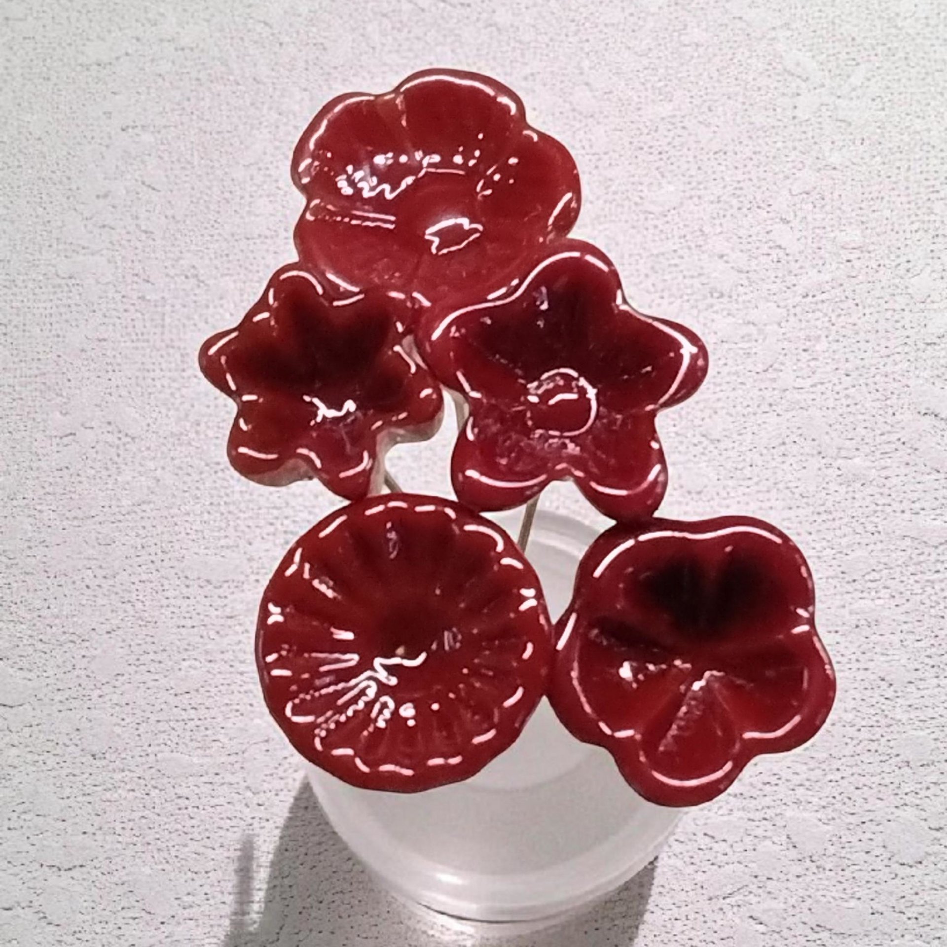 Red glass flower headpins; tiny small miniature glass flowers on wire; handmade lampwork, jewelry, gift, wedding decor, food, curio lampwork