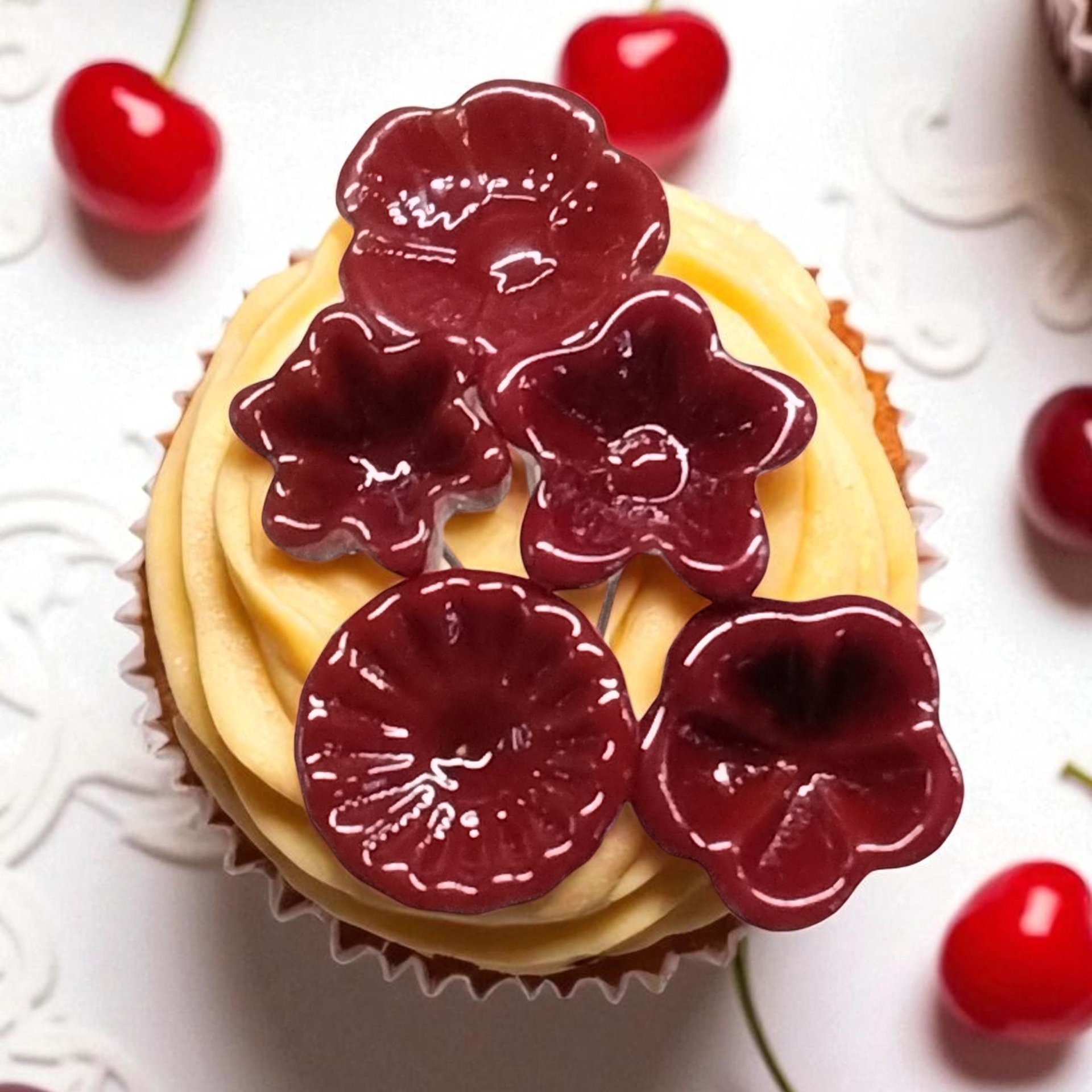 Red glass flower headpins; tiny small miniature glass flowers on wire; handmade lampwork, jewelry, gift, wedding decor, food, curio lampwork