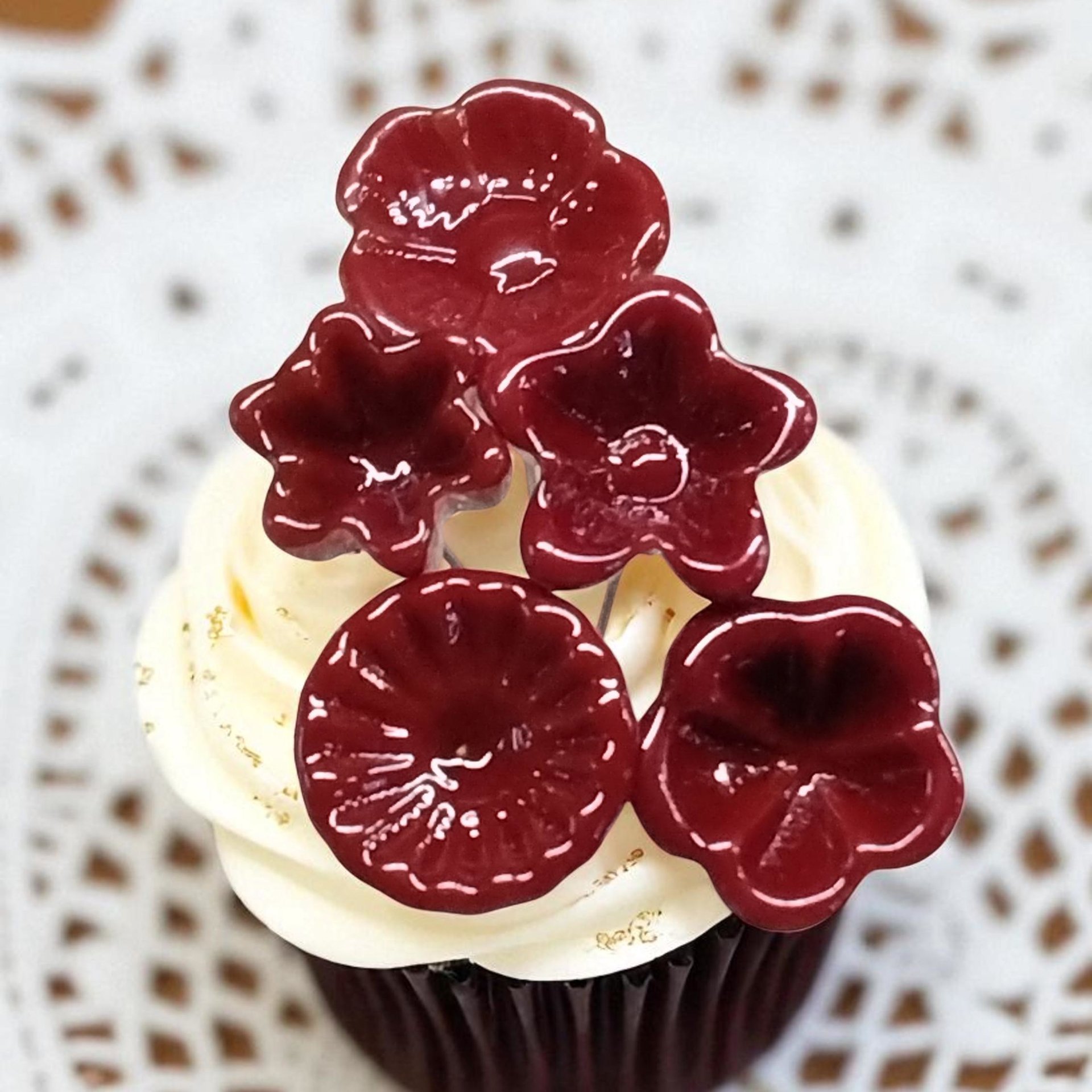 Red glass flower headpins; tiny small miniature glass flowers on wire; handmade lampwork, jewelry, gift, wedding decor, food, curio lampwork