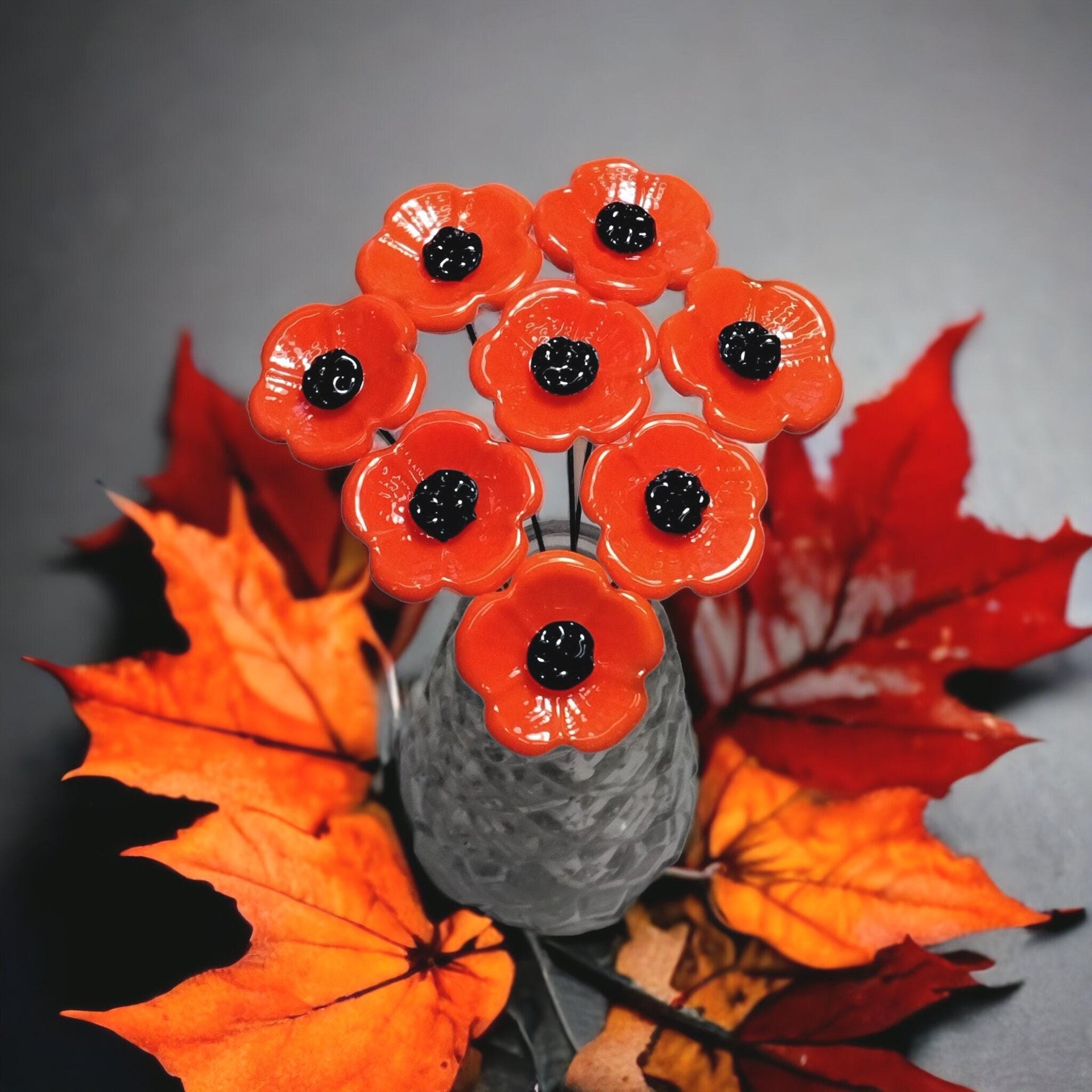 ORANGE POPPY glass flower headpins,small tiny miniature glass flowers on wire, individually crafted lampwork, jewelry, mixed media, gift